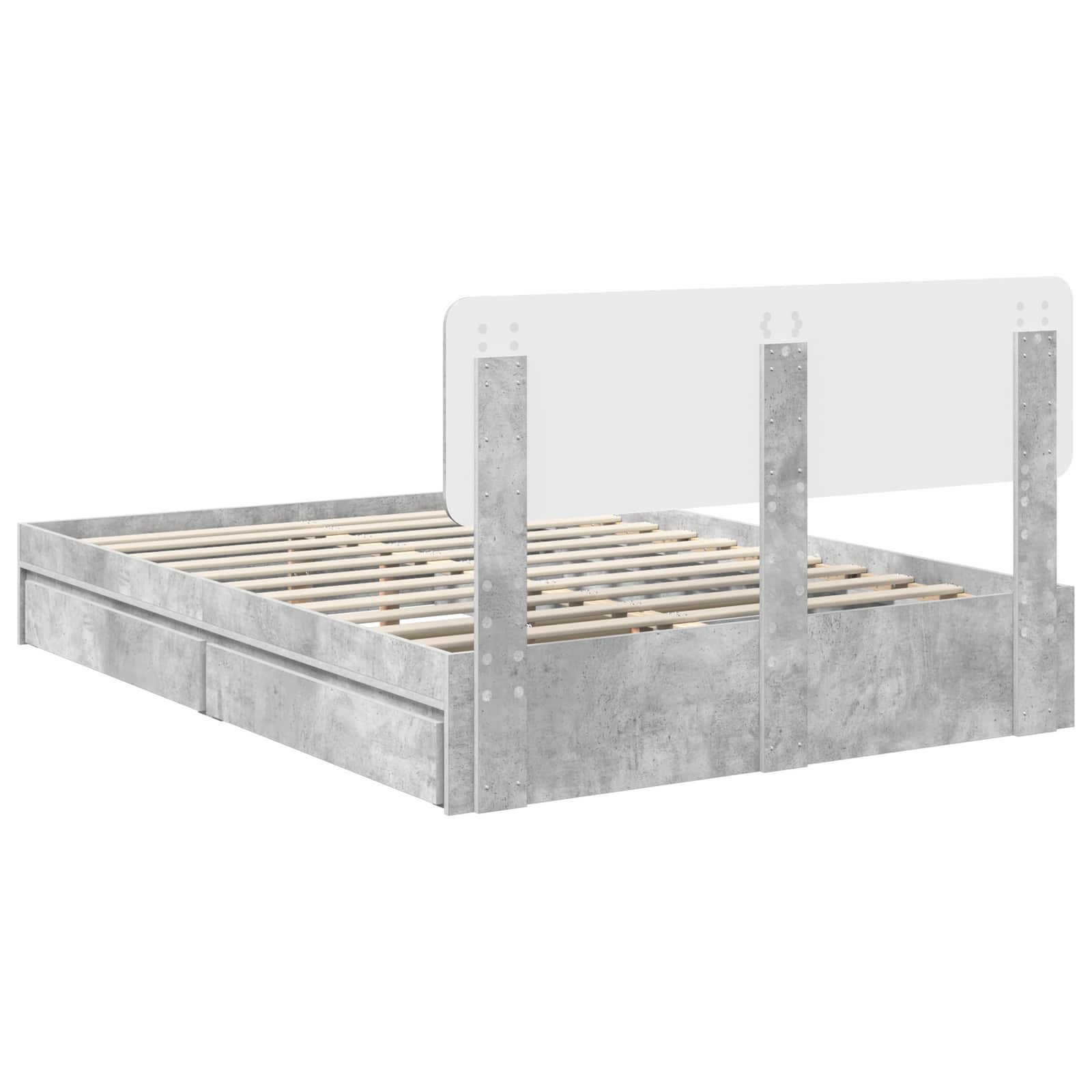 Opslag bed met hoofdeinde Beton Grijs 150 x 200 cm Bewerkt hout is nu te koop bij PeponiXL, paradijselijk wonen!