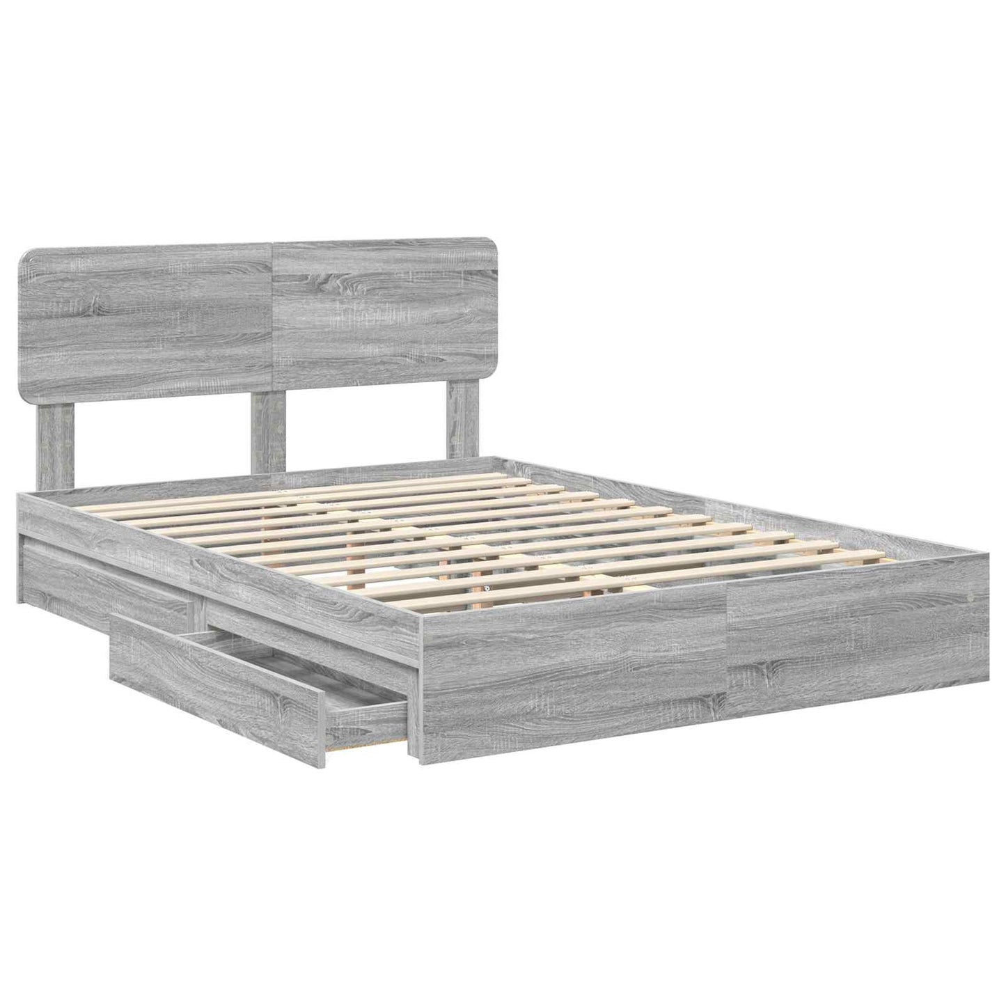 Opslag bed met lade Grijs Sonoma 150 x 200 cm Bewerkt hout is nu te koop bij PeponiXL, paradijselijk wonen!