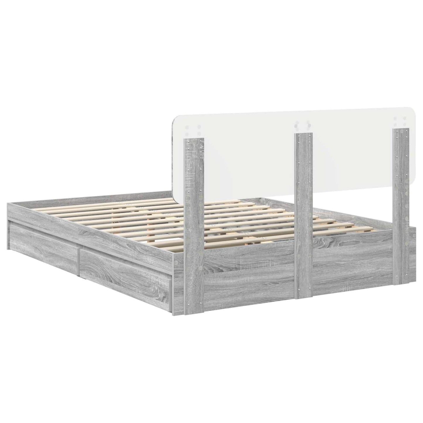 Opslag bed met lade Grijs Sonoma 150 x 200 cm Bewerkt hout is nu te koop bij PeponiXL, paradijselijk wonen!