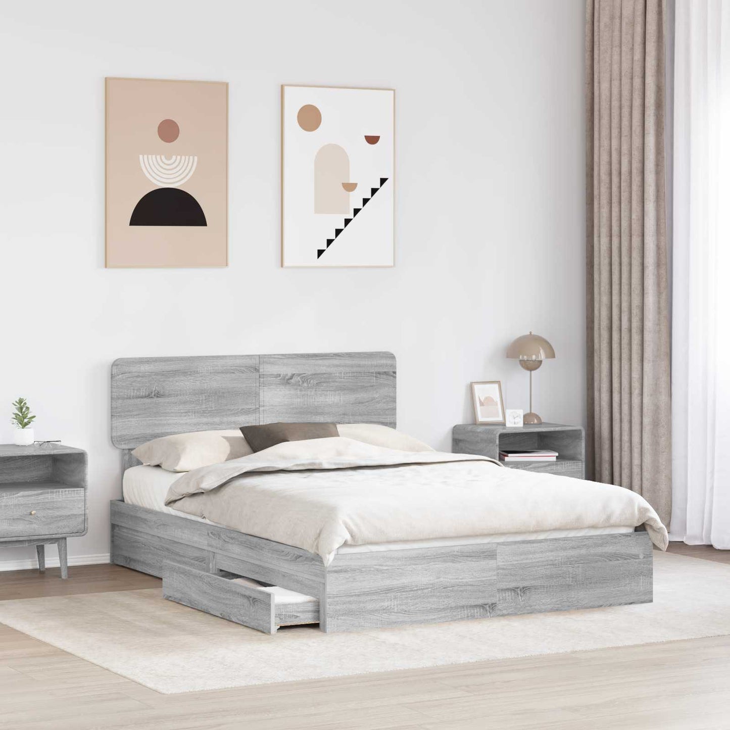 Opslag bed met lade Grijs Sonoma 140 x 200 cm Bewerkt hout is nu te koop bij PeponiXL, paradijselijk wonen!