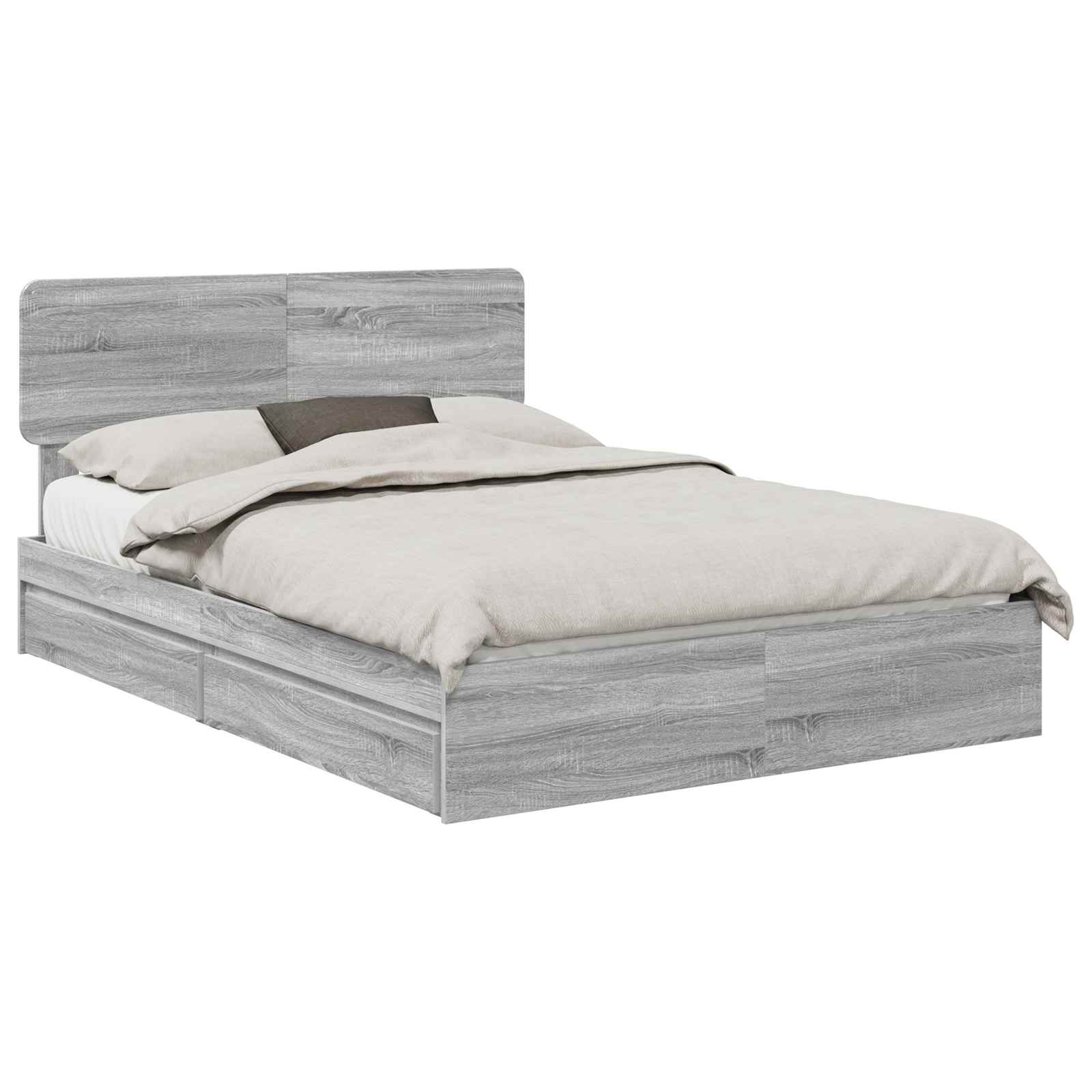 Opslag bed met lade Grijs Sonoma 140 x 200 cm Bewerkt hout is nu te koop bij PeponiXL, paradijselijk wonen!