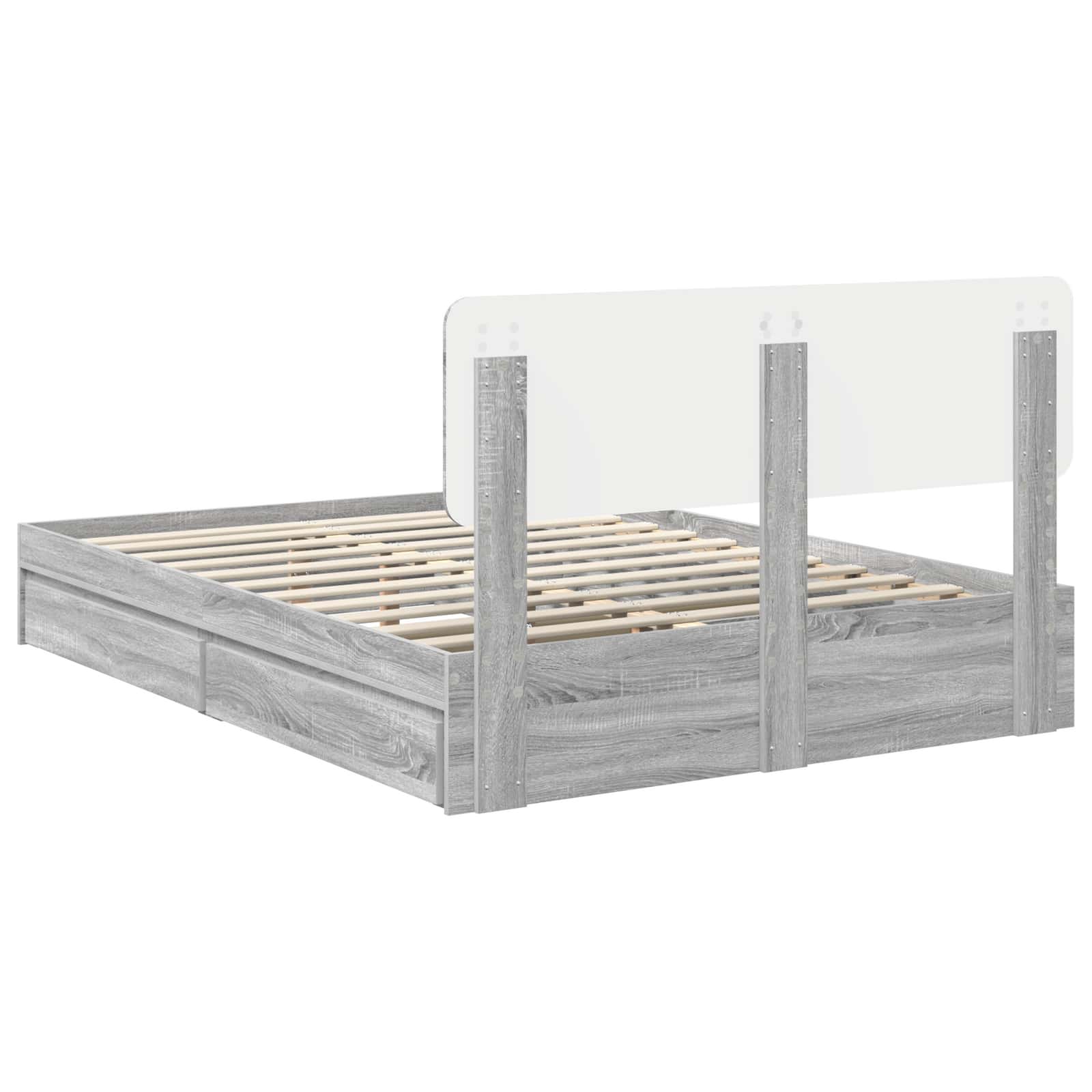 Opslag bed met lade Grijs Sonoma 140 x 200 cm Bewerkt hout is nu te koop bij PeponiXL, paradijselijk wonen!
