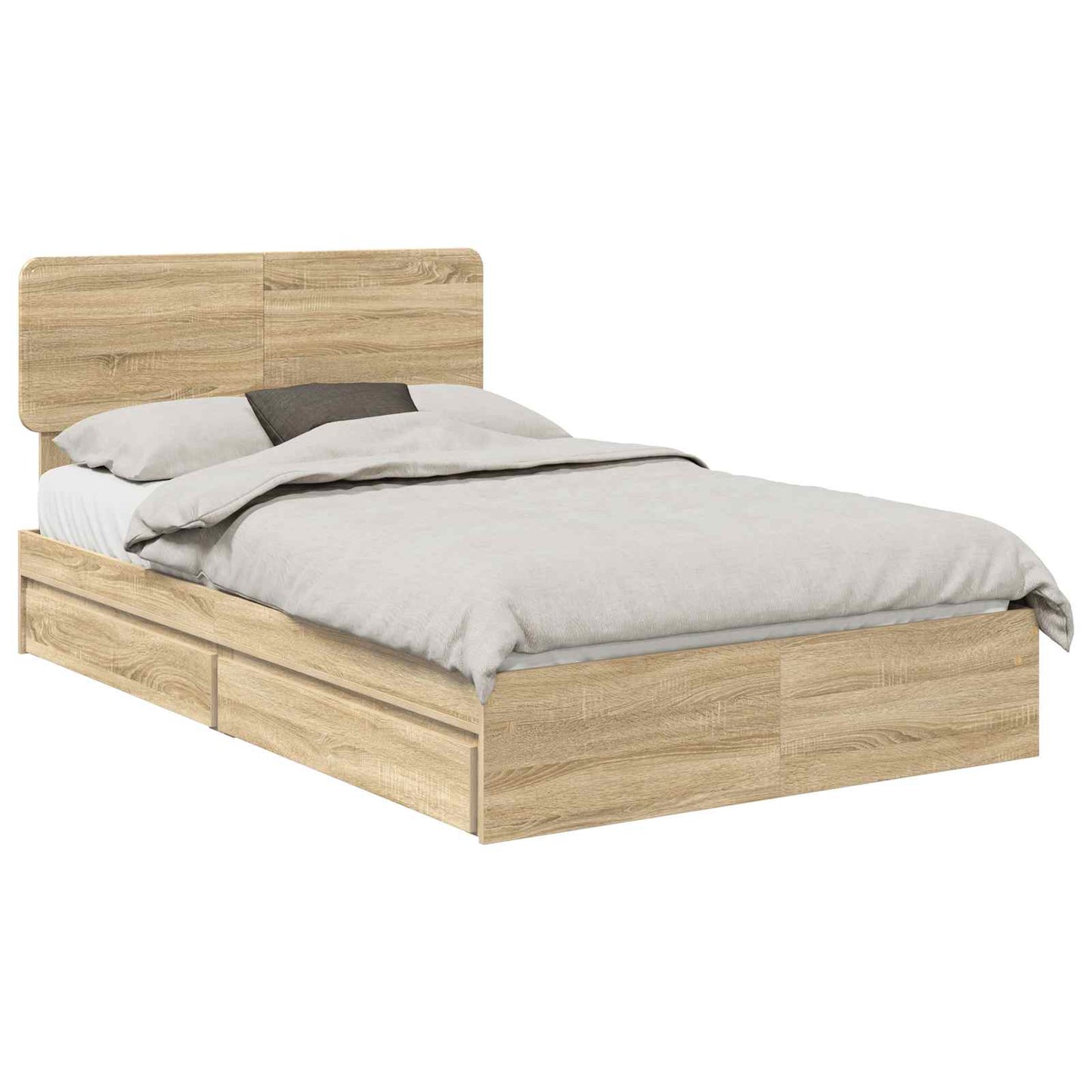 Opslag bed met lade Sonoma Eiken 135 x 190 cm Bewerkt hout is nu te koop bij PeponiXL, paradijselijk wonen!