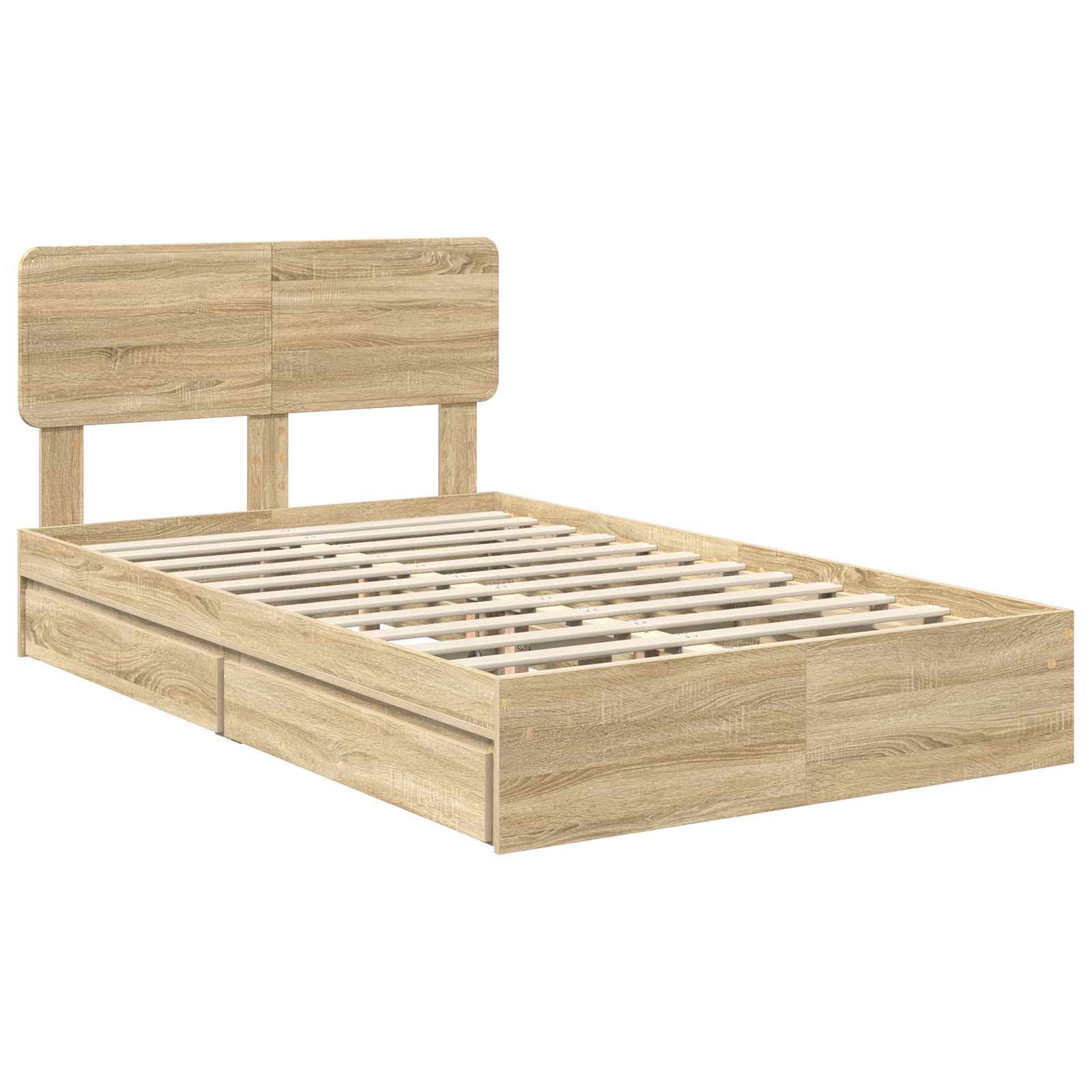 Opslag bed met lade Sonoma Eiken 135 x 190 cm Bewerkt hout is nu te koop bij PeponiXL, paradijselijk wonen!