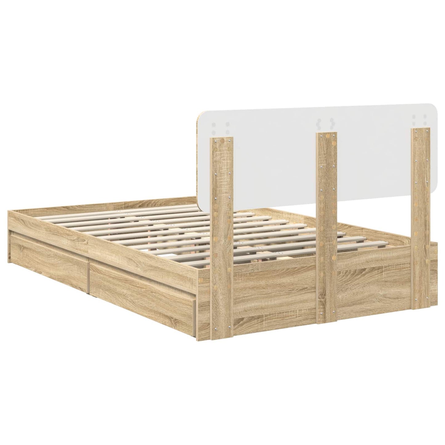 Opslag bed met lade Sonoma Eiken 135 x 190 cm Bewerkt hout is nu te koop bij PeponiXL, paradijselijk wonen!