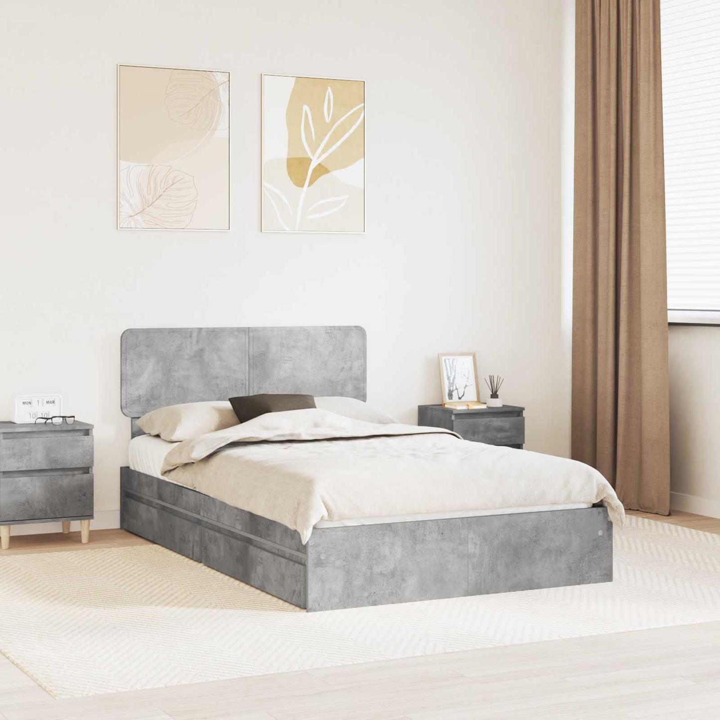 Opslag bed met hoofdeinde Beton Grijs 135 x 190 cm Bewerkt hout is nu te koop bij PeponiXL, paradijselijk wonen!