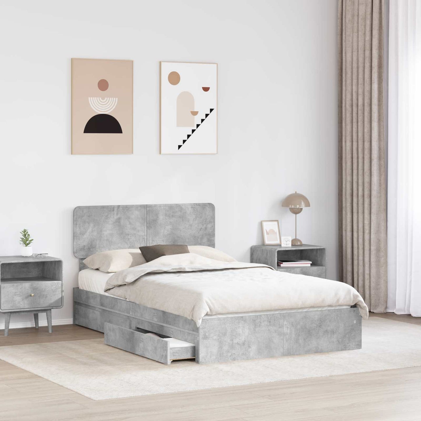 Opslag bed met hoofdeinde Beton Grijs 135 x 190 cm Bewerkt hout is nu te koop bij PeponiXL, paradijselijk wonen!
