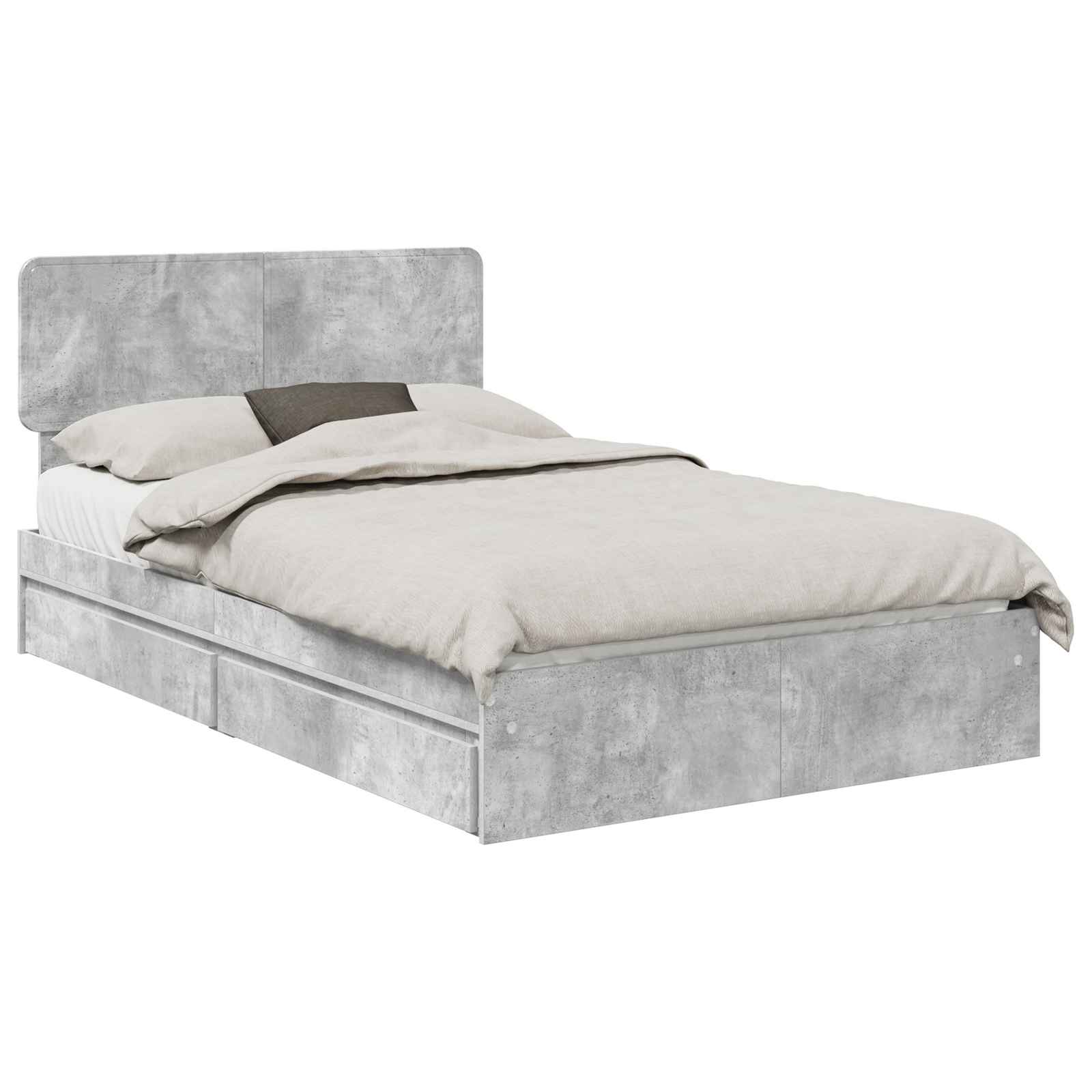 Opslag bed met hoofdeinde Beton Grijs 135 x 190 cm Bewerkt hout is nu te koop bij PeponiXL, paradijselijk wonen!