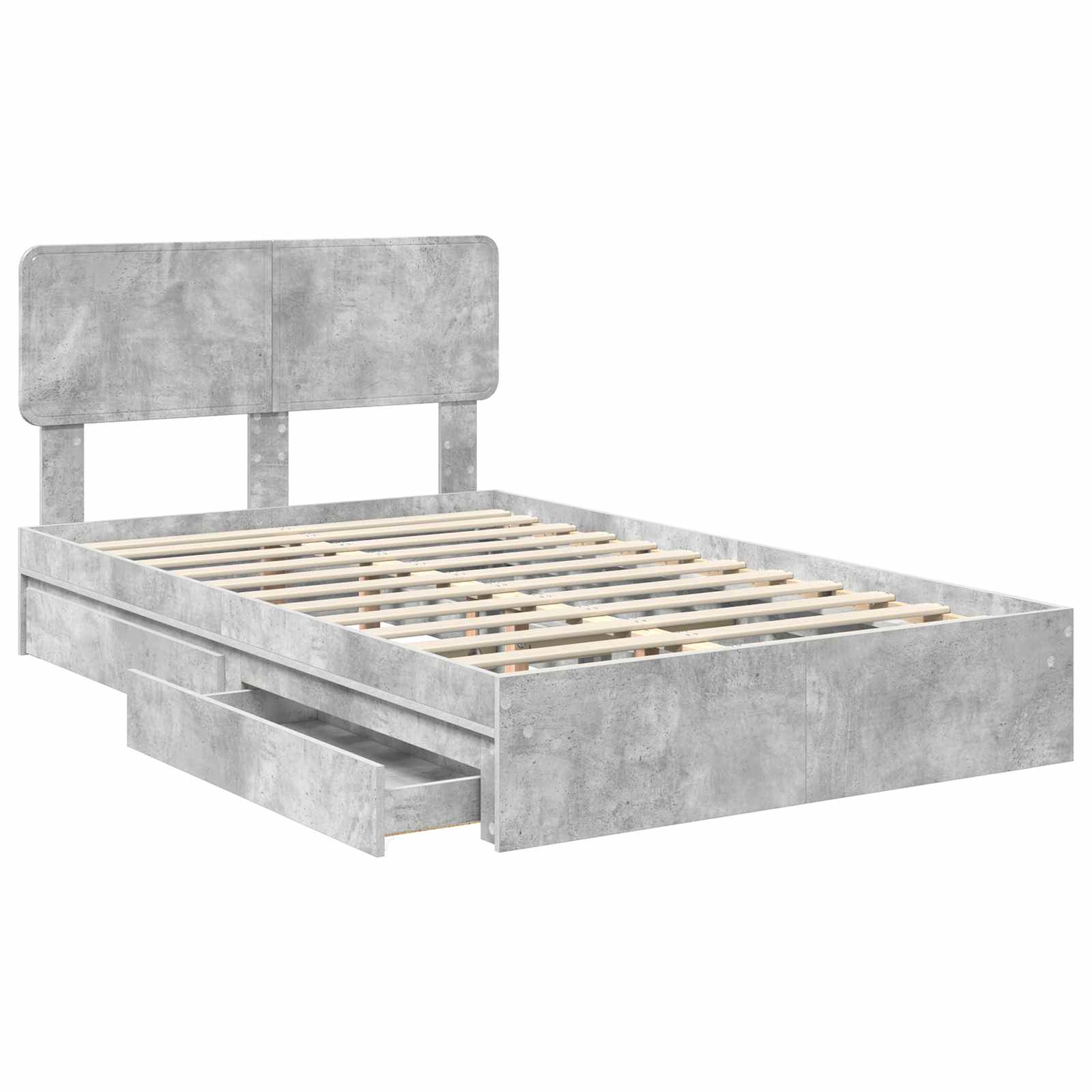 Opslag bed met hoofdeinde Beton Grijs 135 x 190 cm Bewerkt hout is nu te koop bij PeponiXL, paradijselijk wonen!