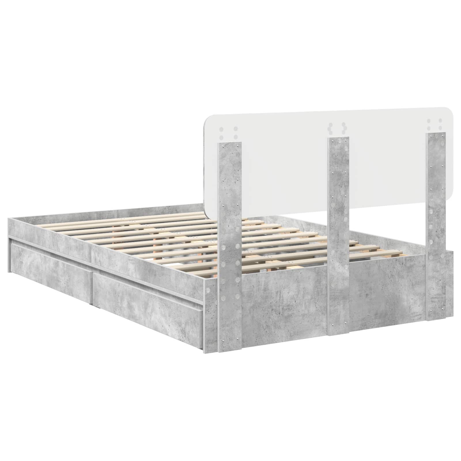 Opslag bed met hoofdeinde Beton Grijs 135 x 190 cm Bewerkt hout is nu te koop bij PeponiXL, paradijselijk wonen!
