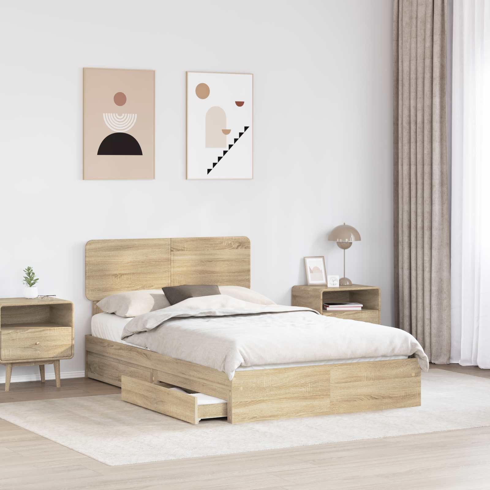 Opslag bed met lade Sonoma Eiken 120 x 200 cm Bewerkt hout is nu te koop bij PeponiXL, paradijselijk wonen!