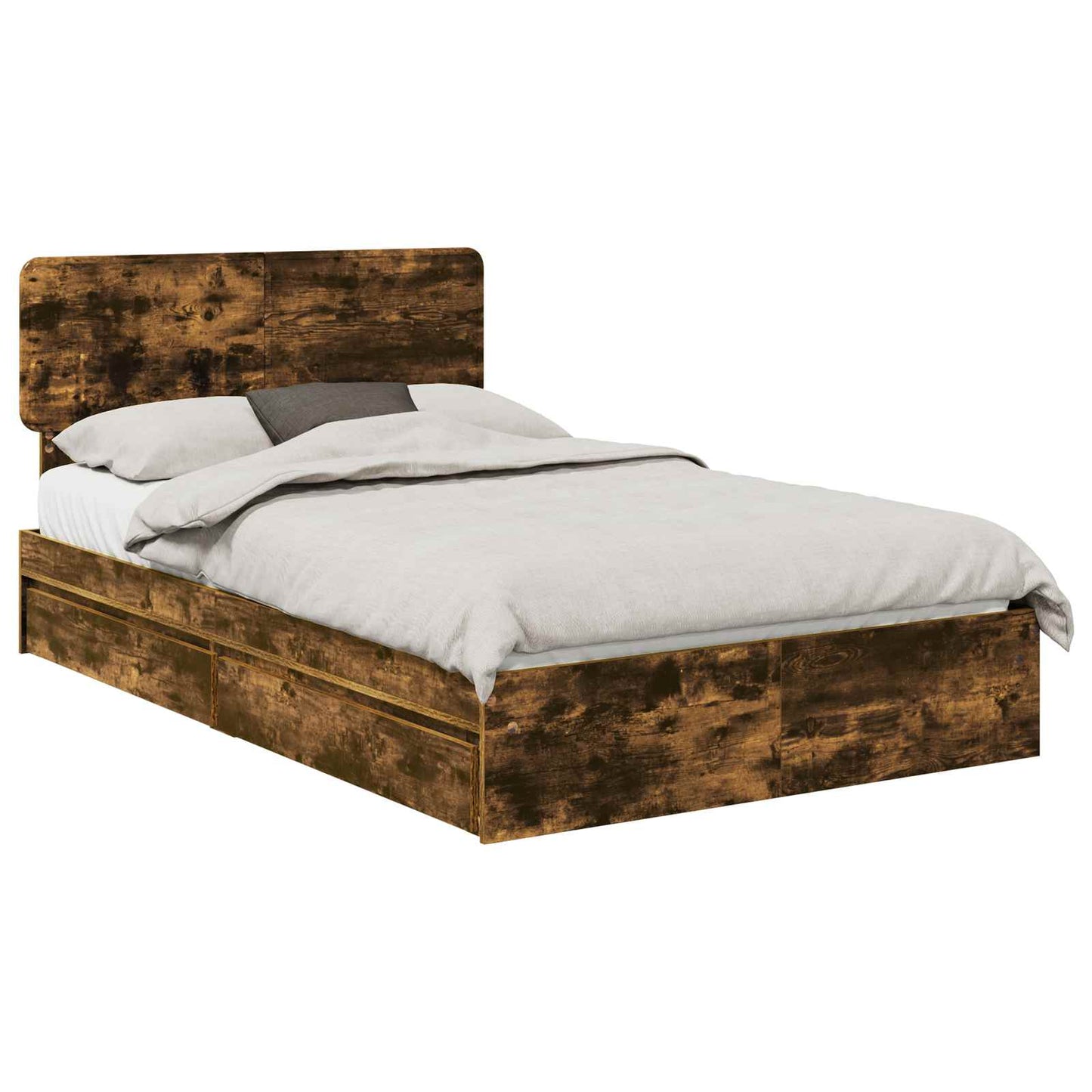 Opslag bed met lade Gerookt eiken 120 x 200 cm Bewerkt hout is nu te koop bij PeponiXL, paradijselijk wonen!