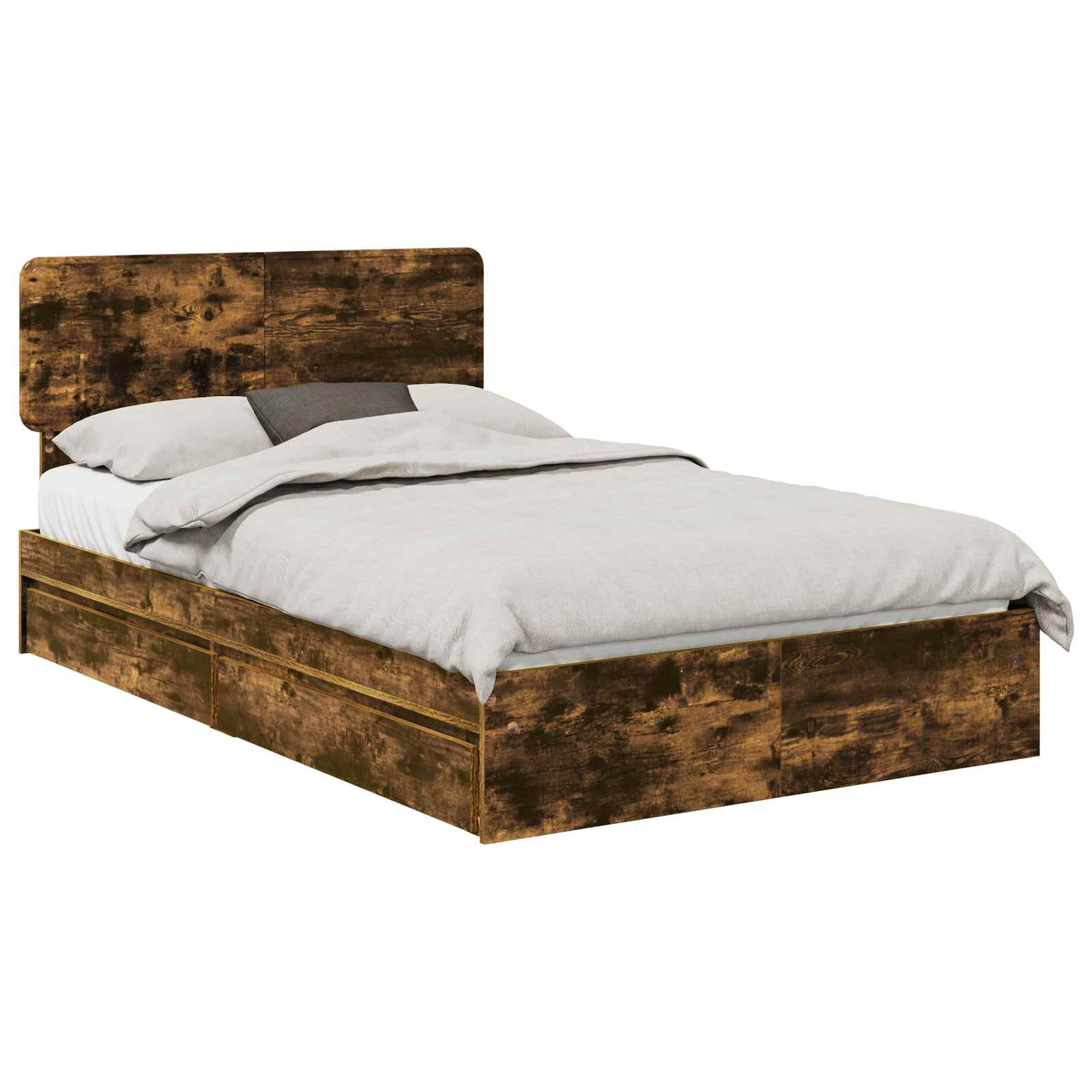 Opslag bed met lade Gerookt eiken 120 x 200 cm Bewerkt hout is nu te koop bij PeponiXL, paradijselijk wonen!