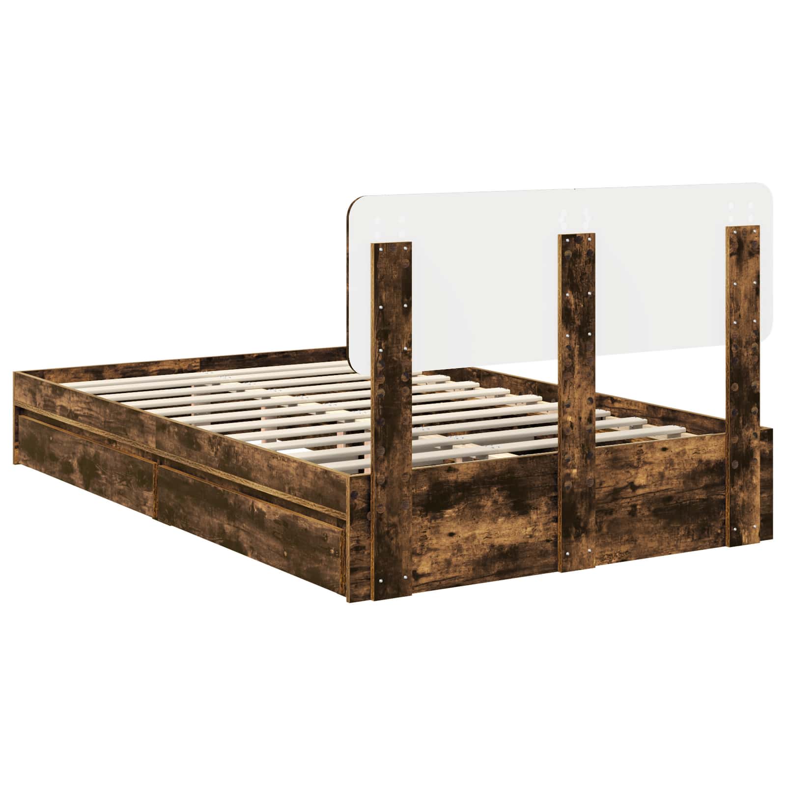 Opslag bed met lade Gerookt eiken 120 x 200 cm Bewerkt hout is nu te koop bij PeponiXL, paradijselijk wonen!