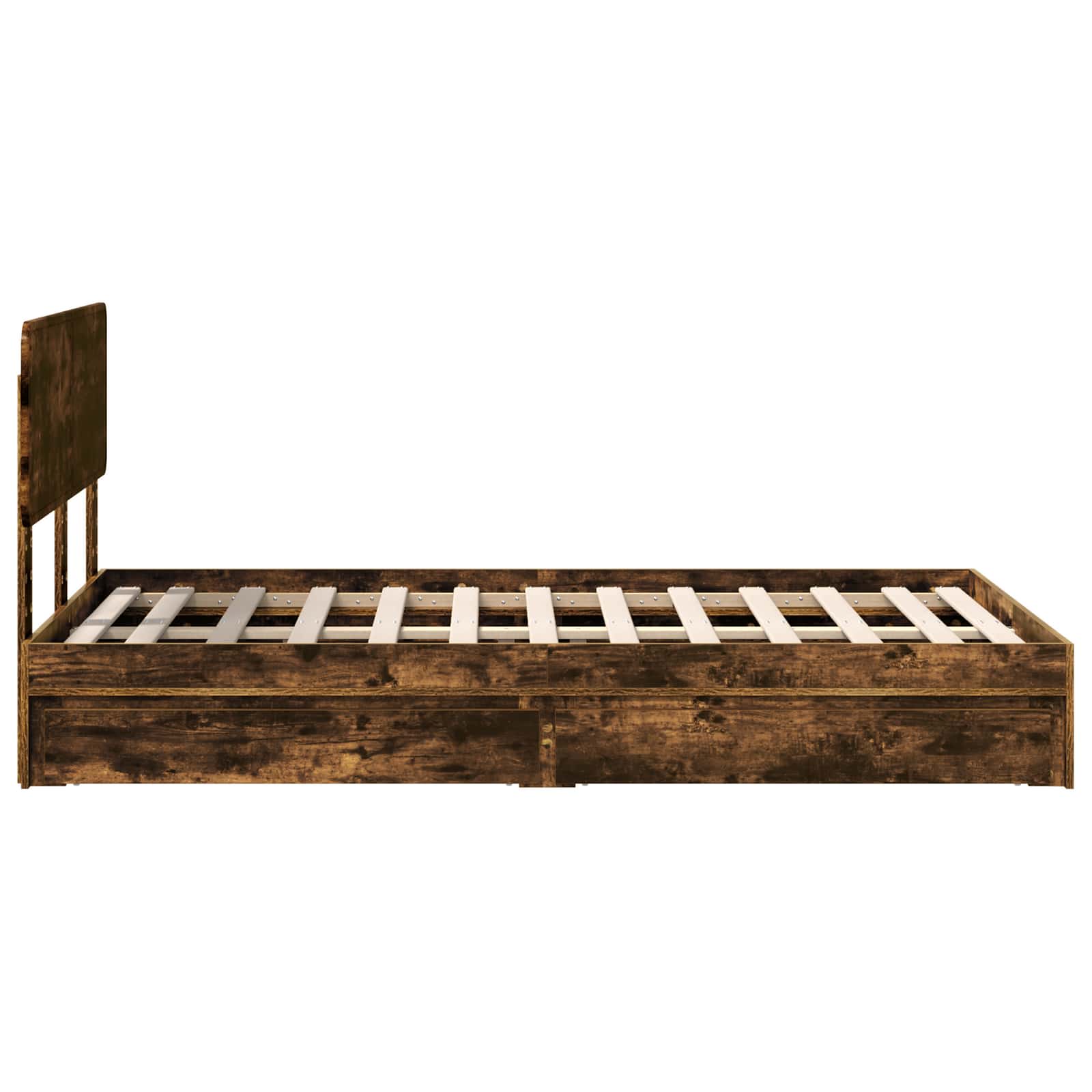 Opslag bed met lade Gerookt eiken 120 x 200 cm Bewerkt hout is nu te koop bij PeponiXL, paradijselijk wonen!