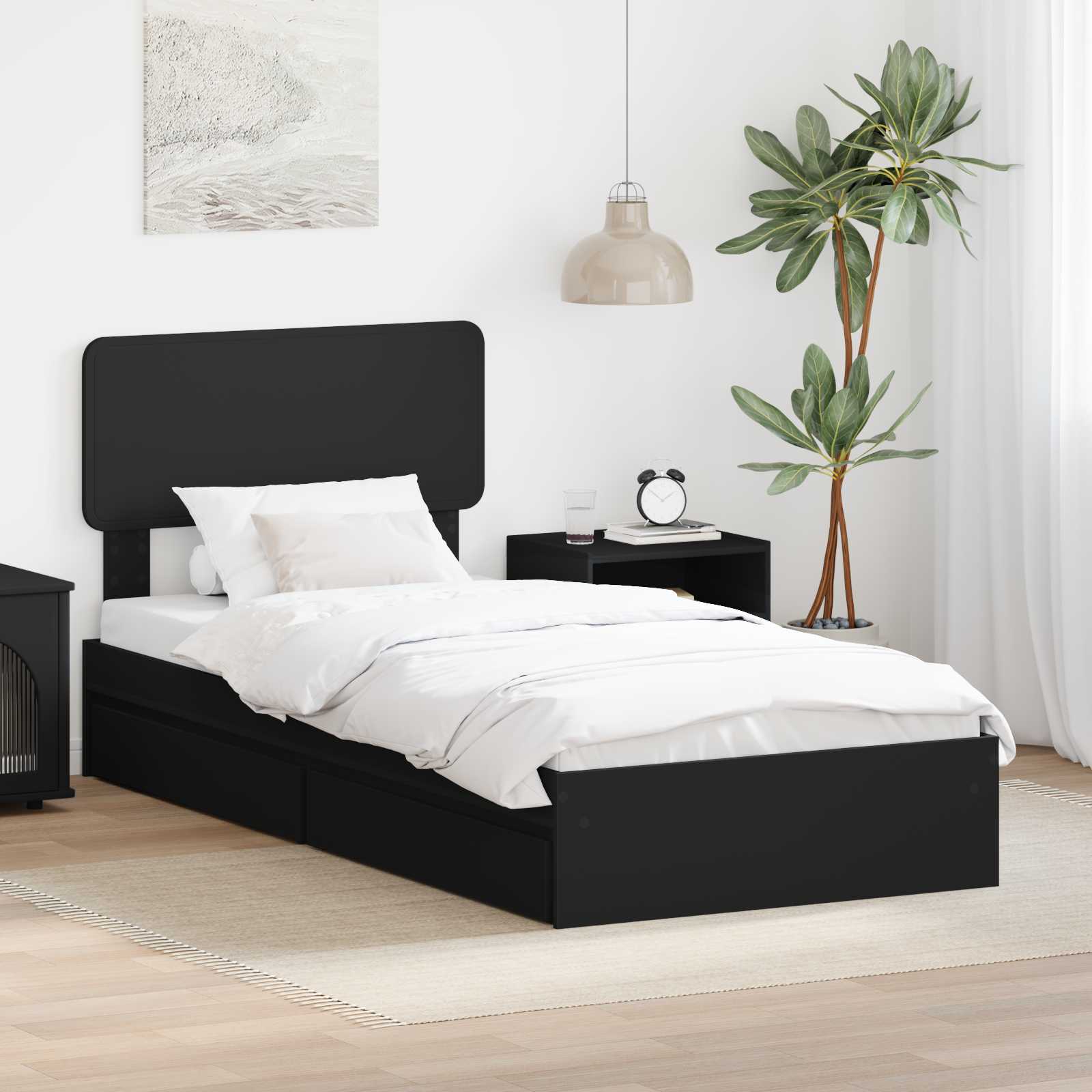 Opslag bed met hoofdeinde Zwart 100 x 200 cm Bewerkt hout is nu te koop bij PeponiXL, paradijselijk wonen!
