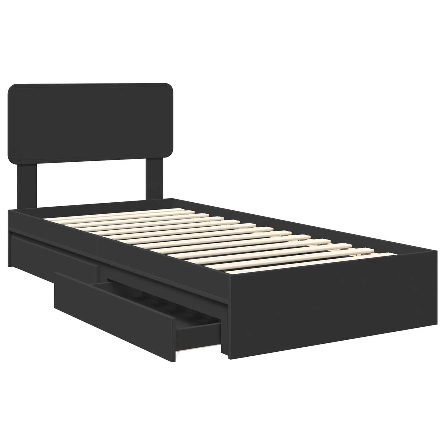 Opslag bed met hoofdeinde Zwart 100 x 200 cm Bewerkt hout is nu te koop bij PeponiXL, paradijselijk wonen!