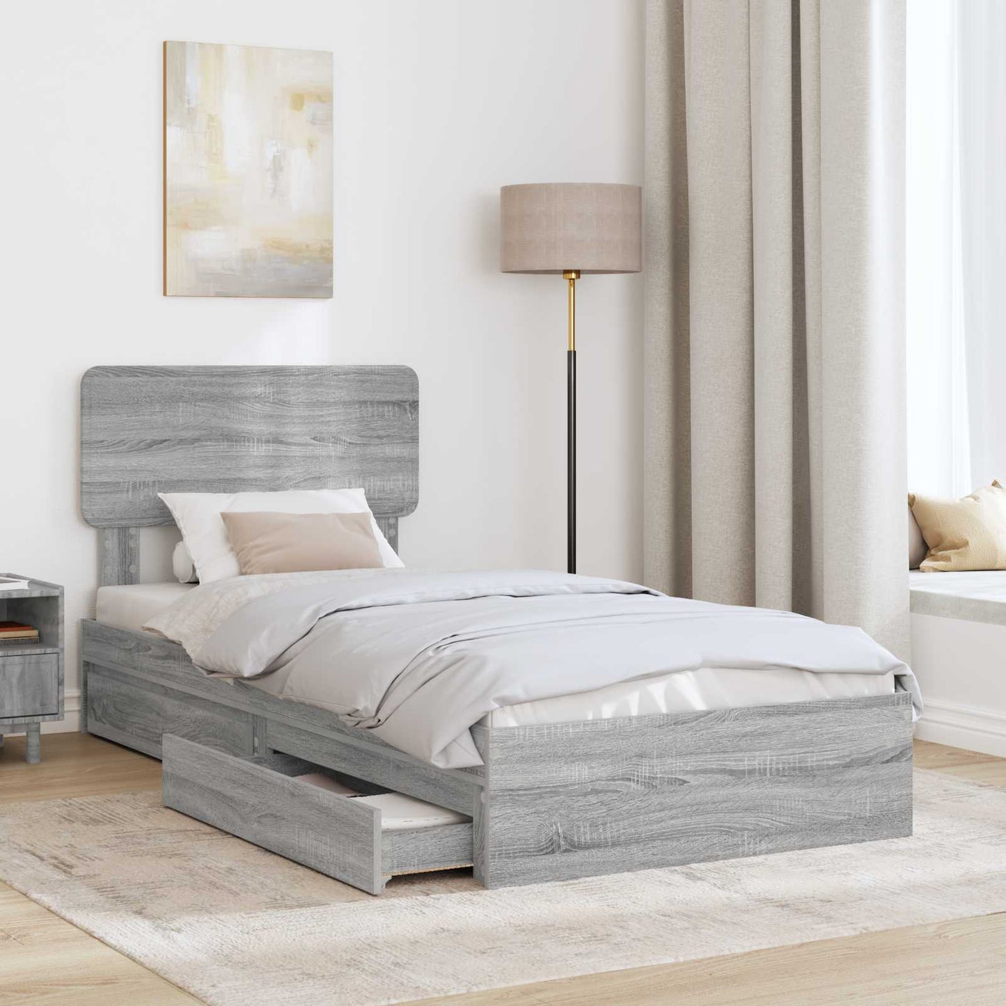 Opslag bed met lade Grijs Sonoma 100 x 200 cm Bewerkt hout is nu te koop bij PeponiXL, paradijselijk wonen!