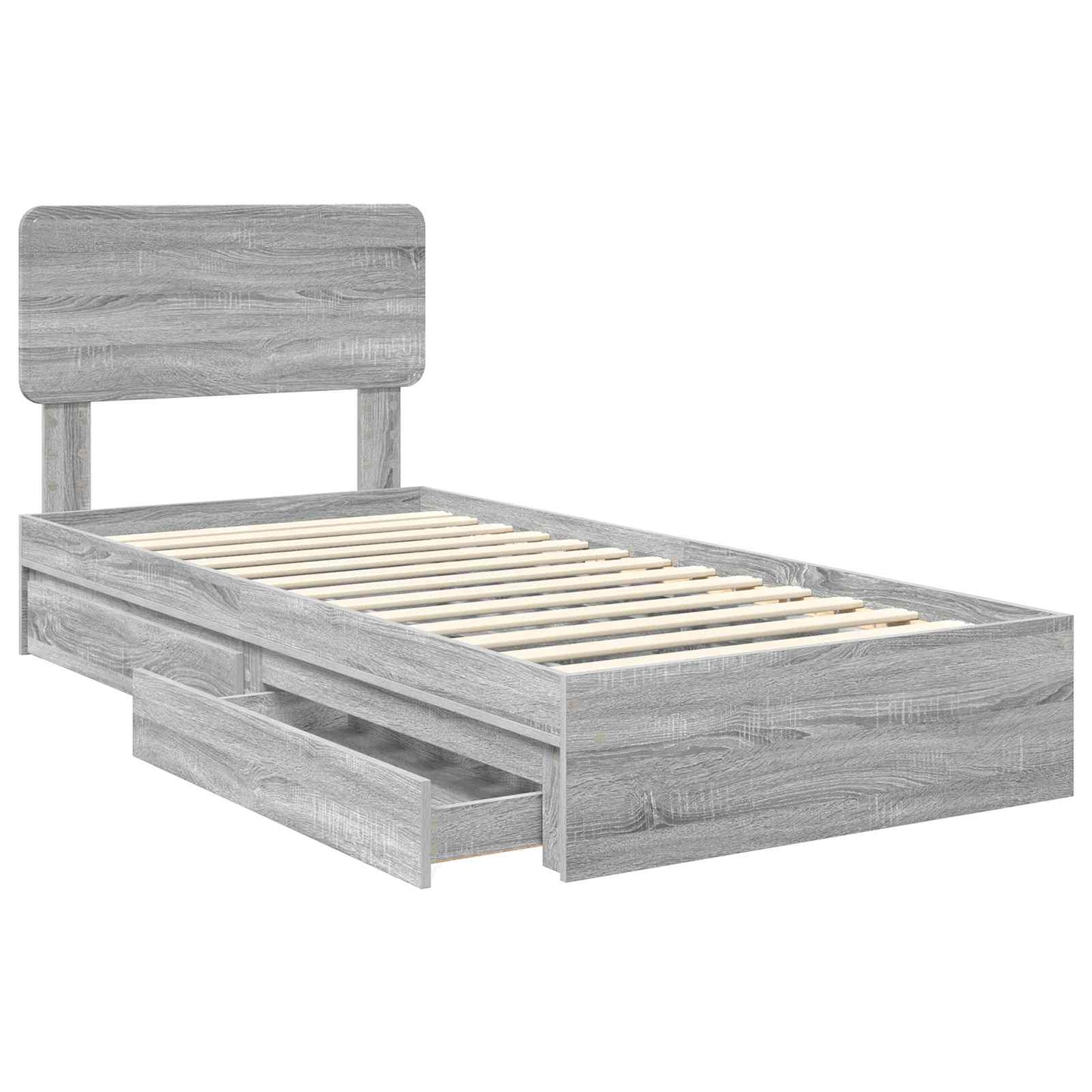 Opslag bed met lade Grijs Sonoma 100 x 200 cm Bewerkt hout is nu te koop bij PeponiXL, paradijselijk wonen!