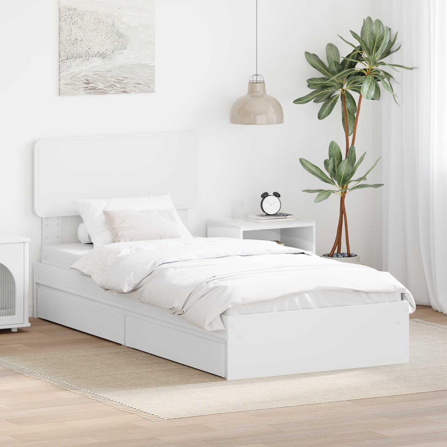 Opslag bed met hoofdeinde met lade Wit 90 x 200 cm Bewerkt hout is nu te koop bij PeponiXL, paradijselijk wonen!