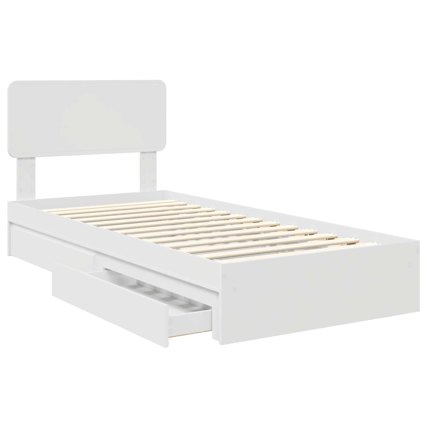 Opslag bed met hoofdeinde met lade Wit 90 x 200 cm Bewerkt hout is nu te koop bij PeponiXL, paradijselijk wonen!