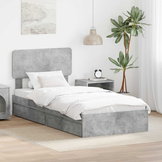 Opslag bed met lade Beton Grijs 90 x 200 cm Bewerkt hout is nu te koop bij PeponiXL, paradijselijk wonen!