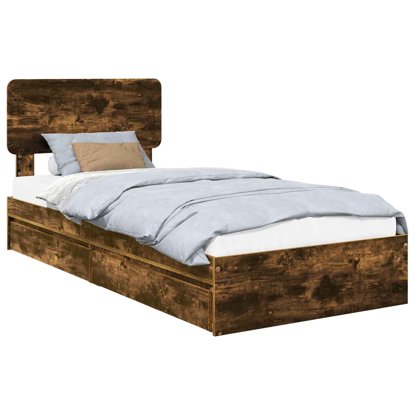 Opslag bed met lade Gerookt eiken 90 x 200 cm Bewerkt hout is nu te koop bij PeponiXL, paradijselijk wonen!