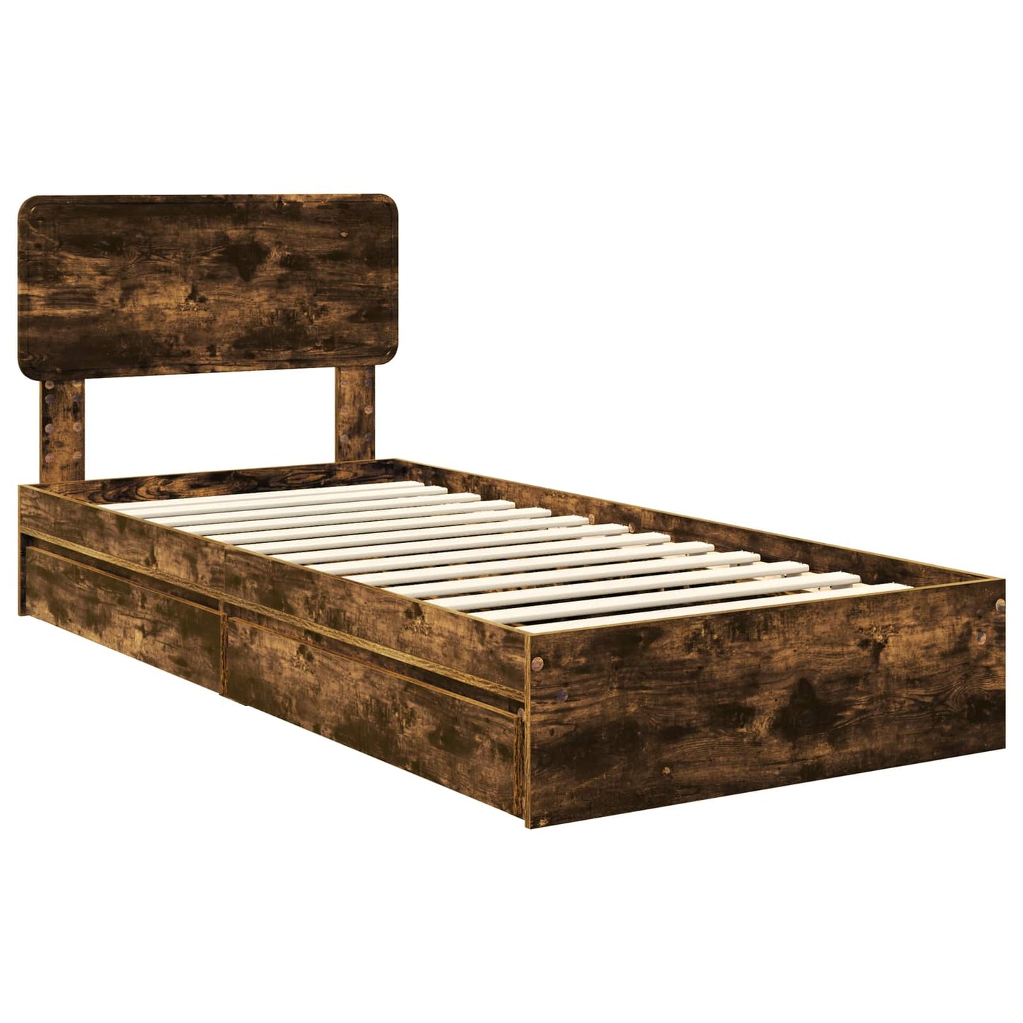 Opslag bed met lade Gerookt eiken 90 x 200 cm Bewerkt hout is nu te koop bij PeponiXL, paradijselijk wonen!