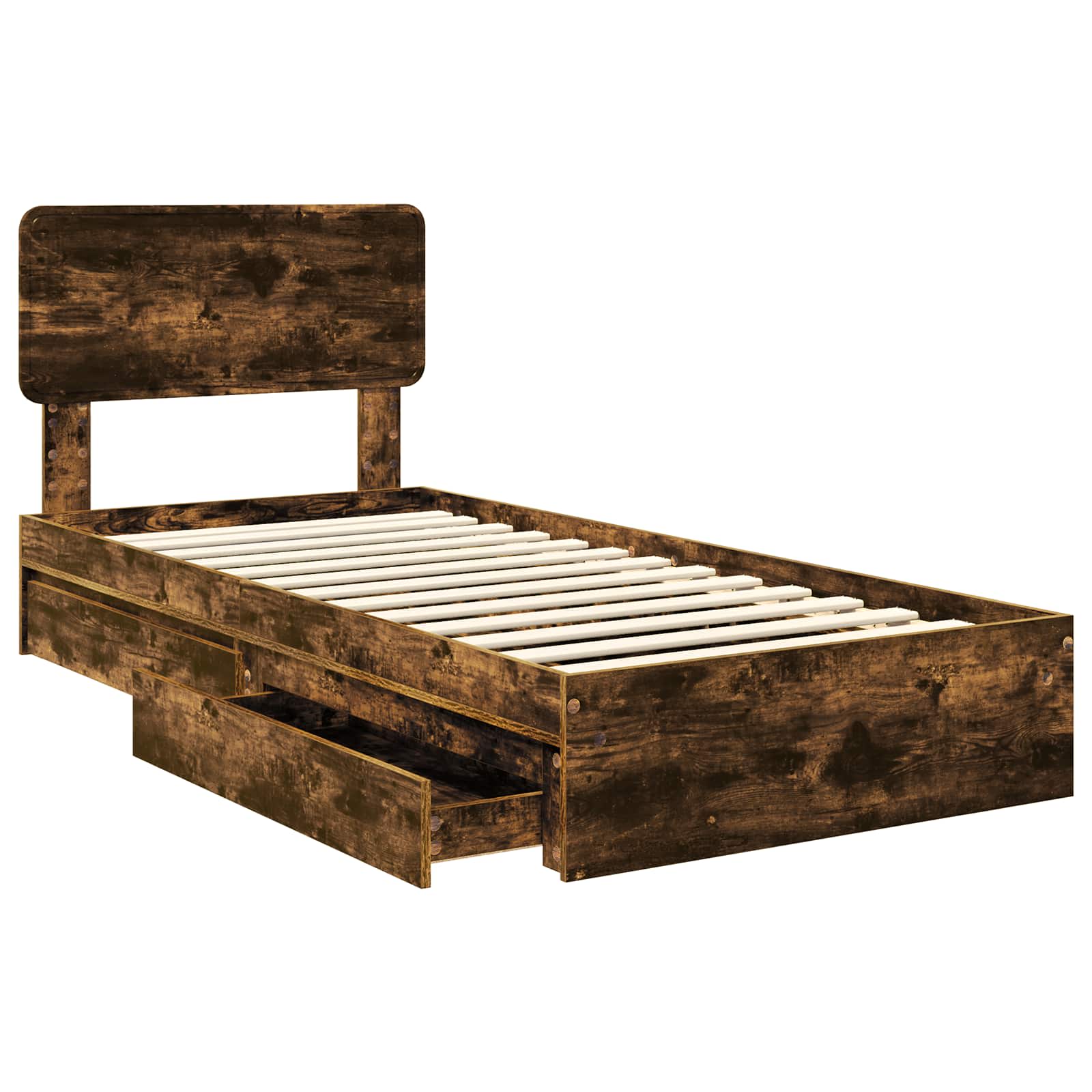 Opslag bed met lade Gerookt eiken 90 x 200 cm Bewerkt hout is nu te koop bij PeponiXL, paradijselijk wonen!