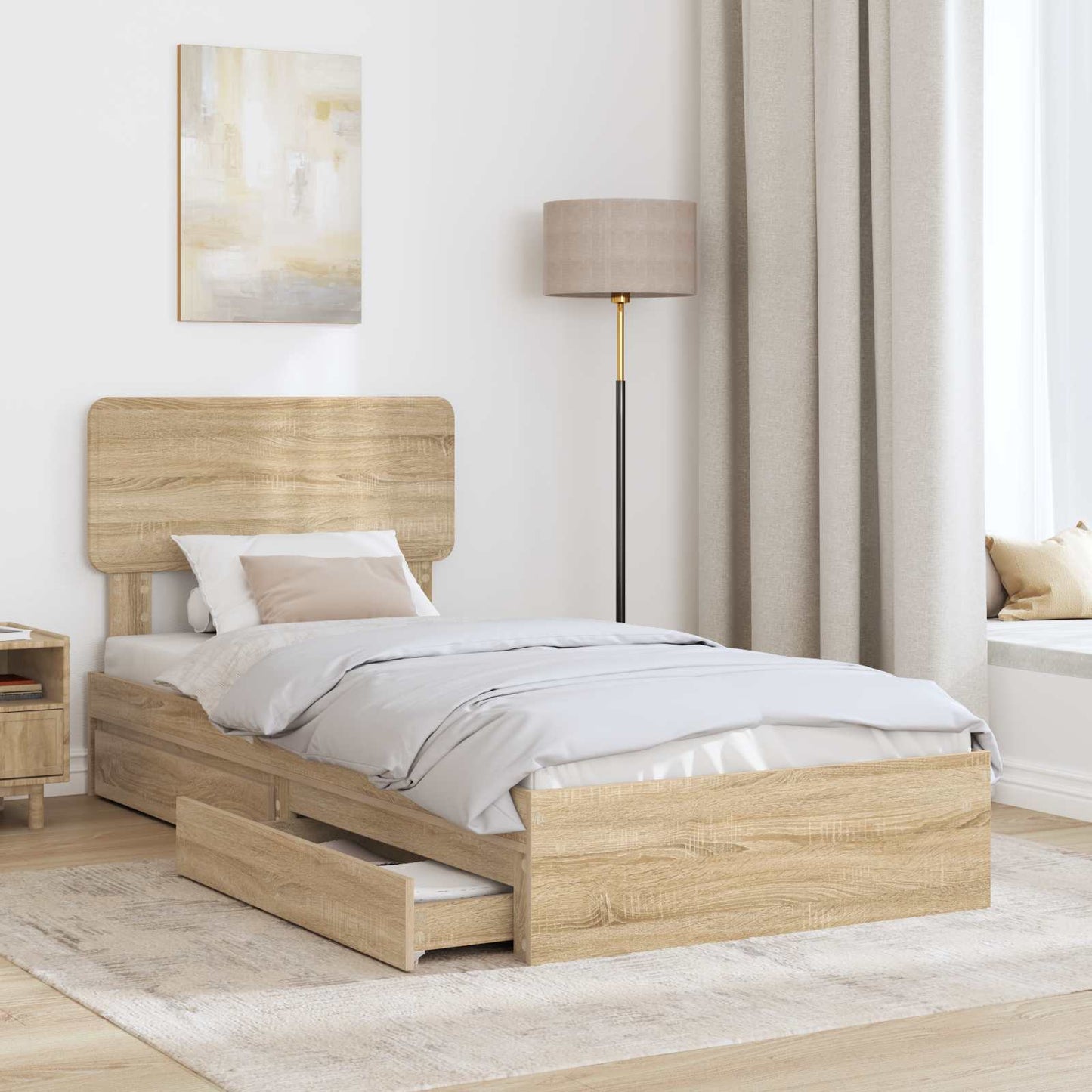 Opslag bed met hoofdeinde Sonoma Eiken 90 x 190 cm Bewerkt hout is nu te koop bij PeponiXL, paradijselijk wonen!