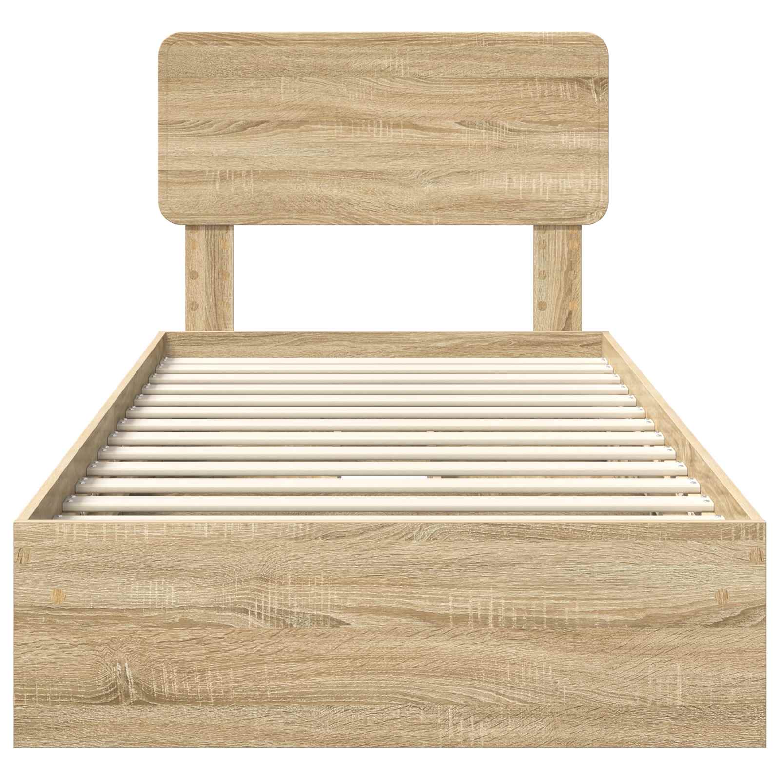 Opslag bed met hoofdeinde Sonoma Eiken 90 x 190 cm Bewerkt hout is nu te koop bij PeponiXL, paradijselijk wonen!