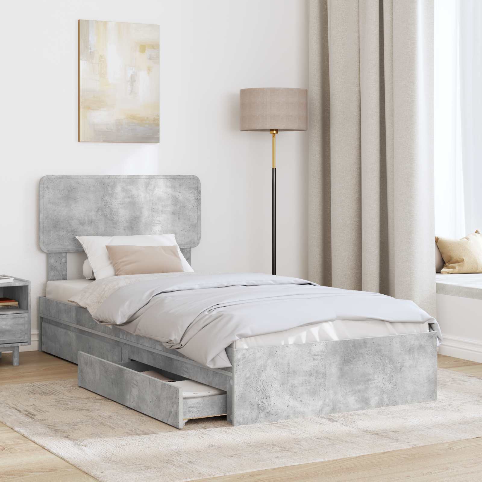 Opslag bed met hoofdeinde Beton Grijs 90 x 190 cm Bewerkt hout is nu te koop bij PeponiXL, paradijselijk wonen!