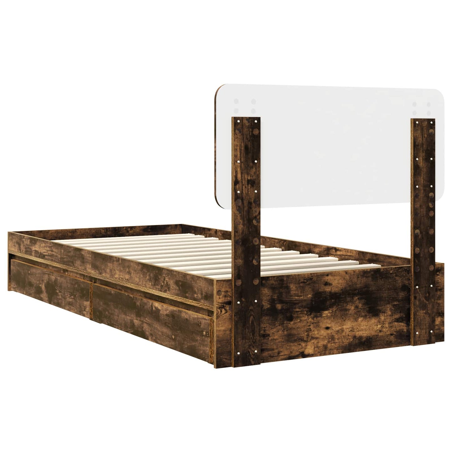 Opslag bed met lade Gerookt eiken 90 x 190 cm Bewerkt hout is nu te koop bij PeponiXL, paradijselijk wonen!