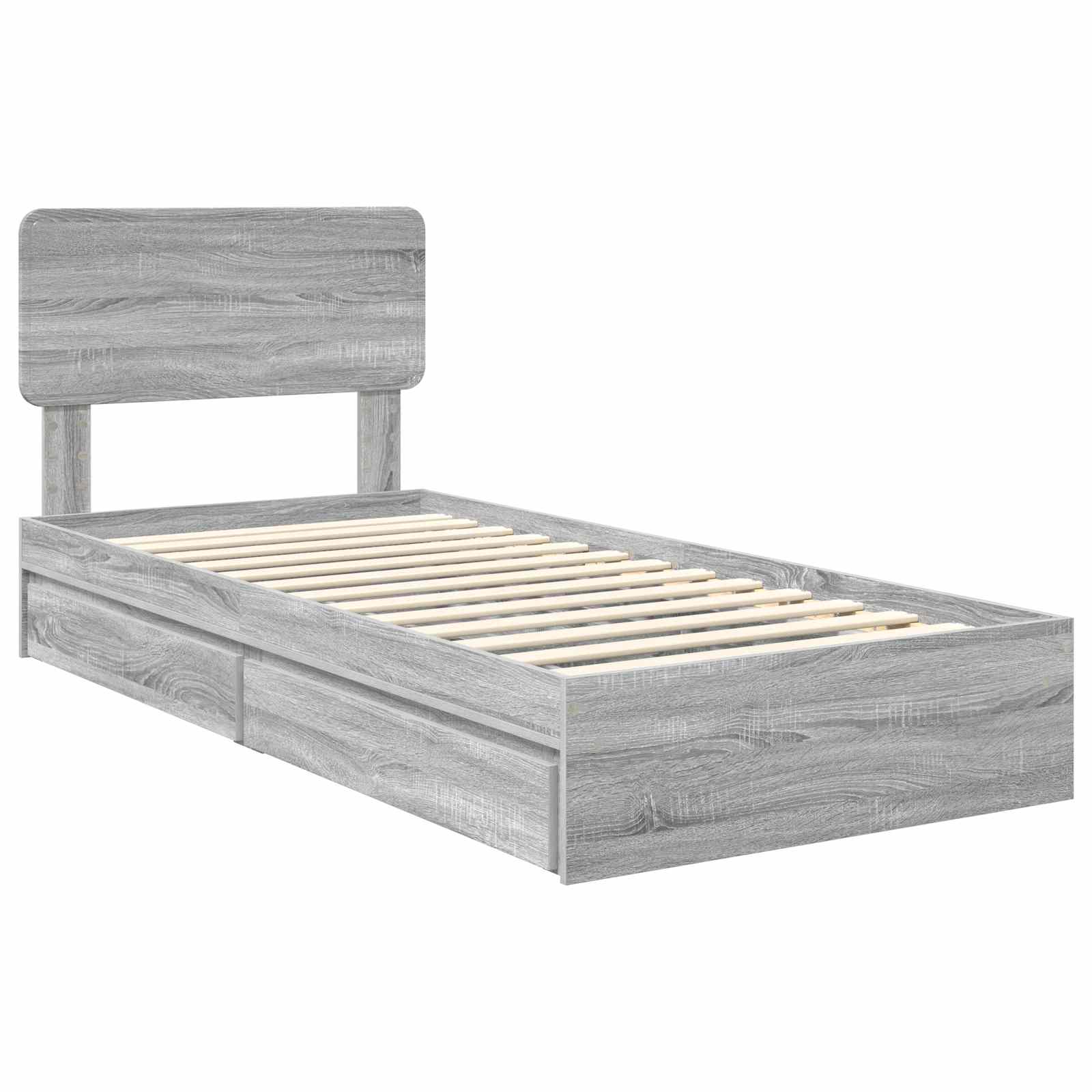 Opslag bed met hoofdeinde Grijs Sonoma 90 x 190 cm Bewerkt hout is nu te koop bij PeponiXL, paradijselijk wonen!