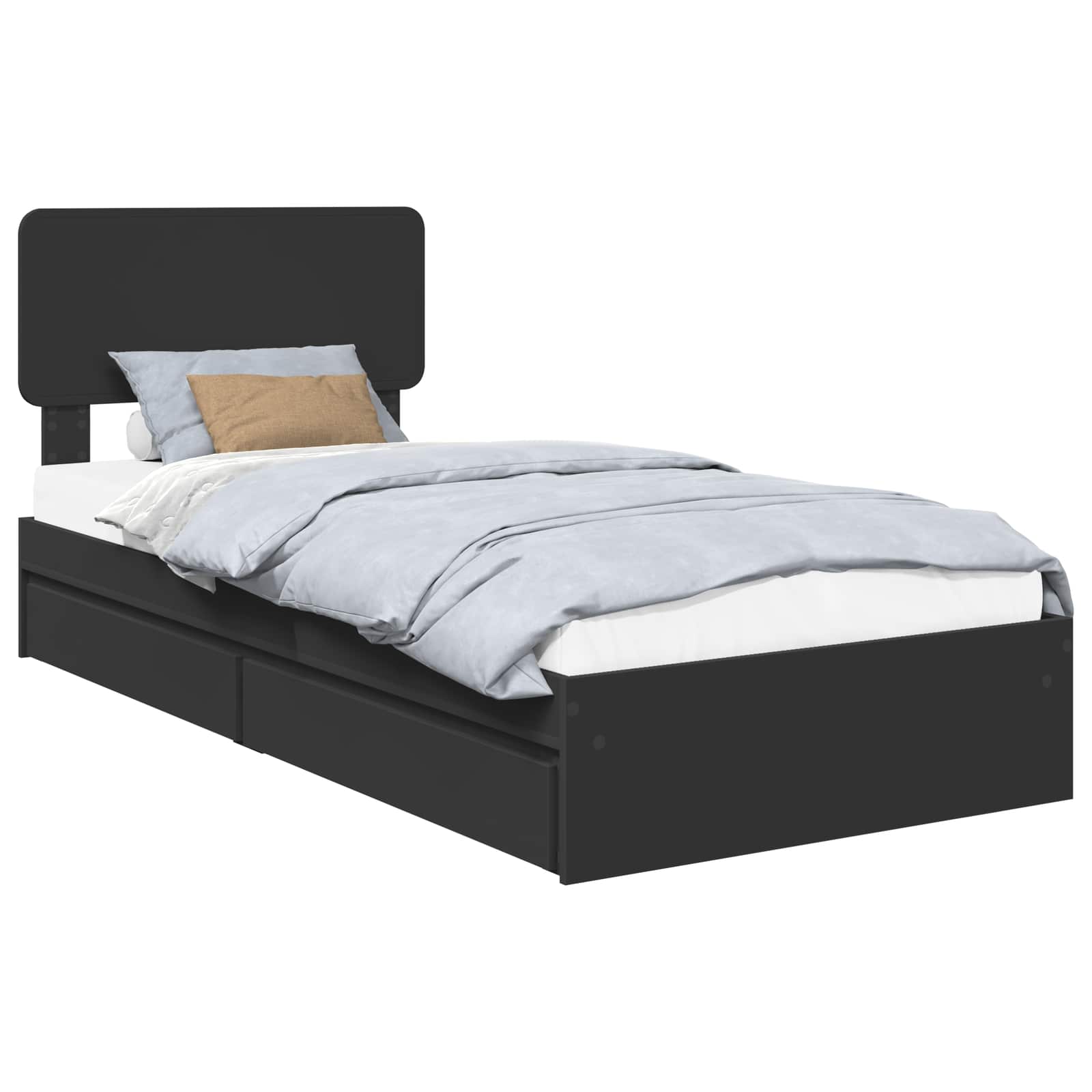 Opslag bed met hoofdeinde Zwart 75 x 190 cm Bewerkt hout is nu te koop bij PeponiXL, paradijselijk wonen!