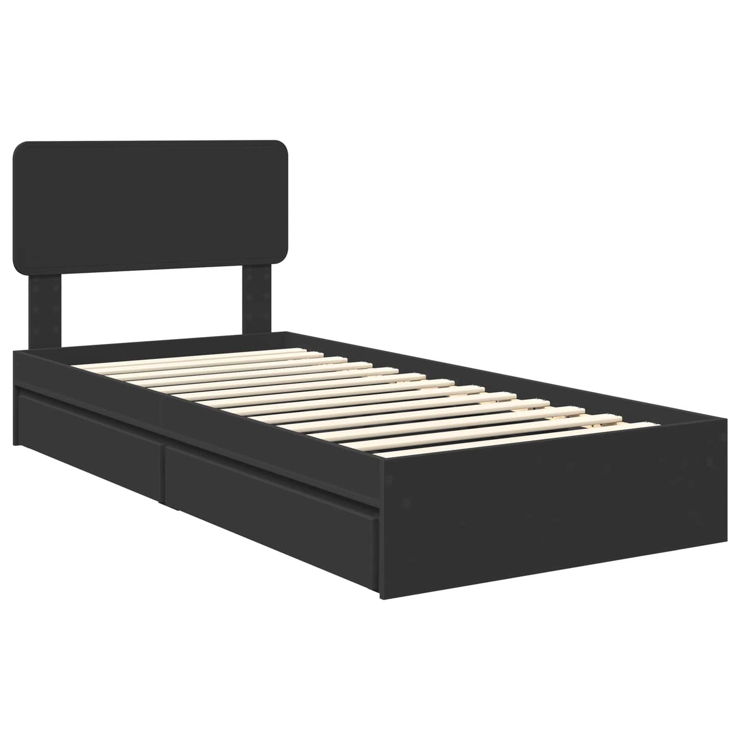 Opslag bed met hoofdeinde Zwart 75 x 190 cm Bewerkt hout is nu te koop bij PeponiXL, paradijselijk wonen!