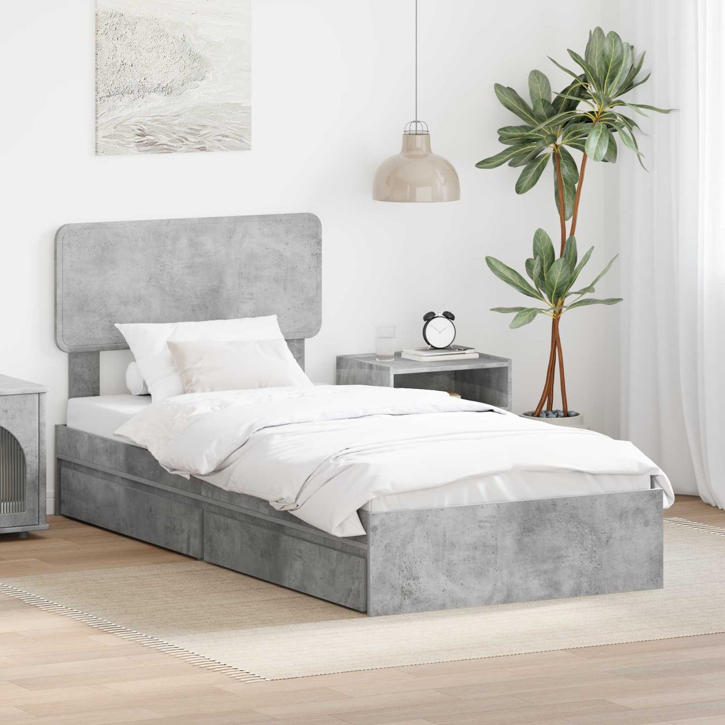 Opslag bed met hoofdeinde Beton Grijs 70 x 190 cm Bewerkt hout is nu te koop bij PeponiXL, paradijselijk wonen!