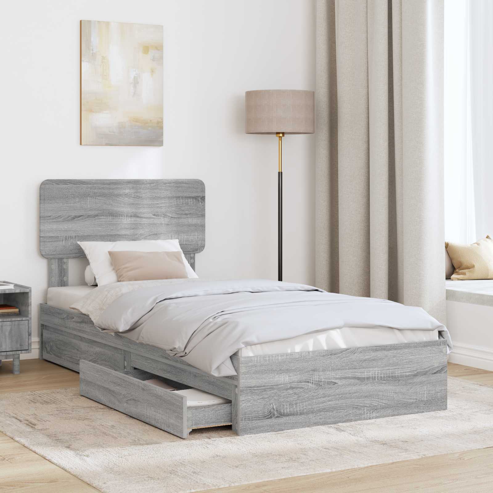 Opslag bed met hoofdeinde Grijs Sonoma 75 x 190 cm Bewerkt hout is nu te koop bij PeponiXL, paradijselijk wonen!
