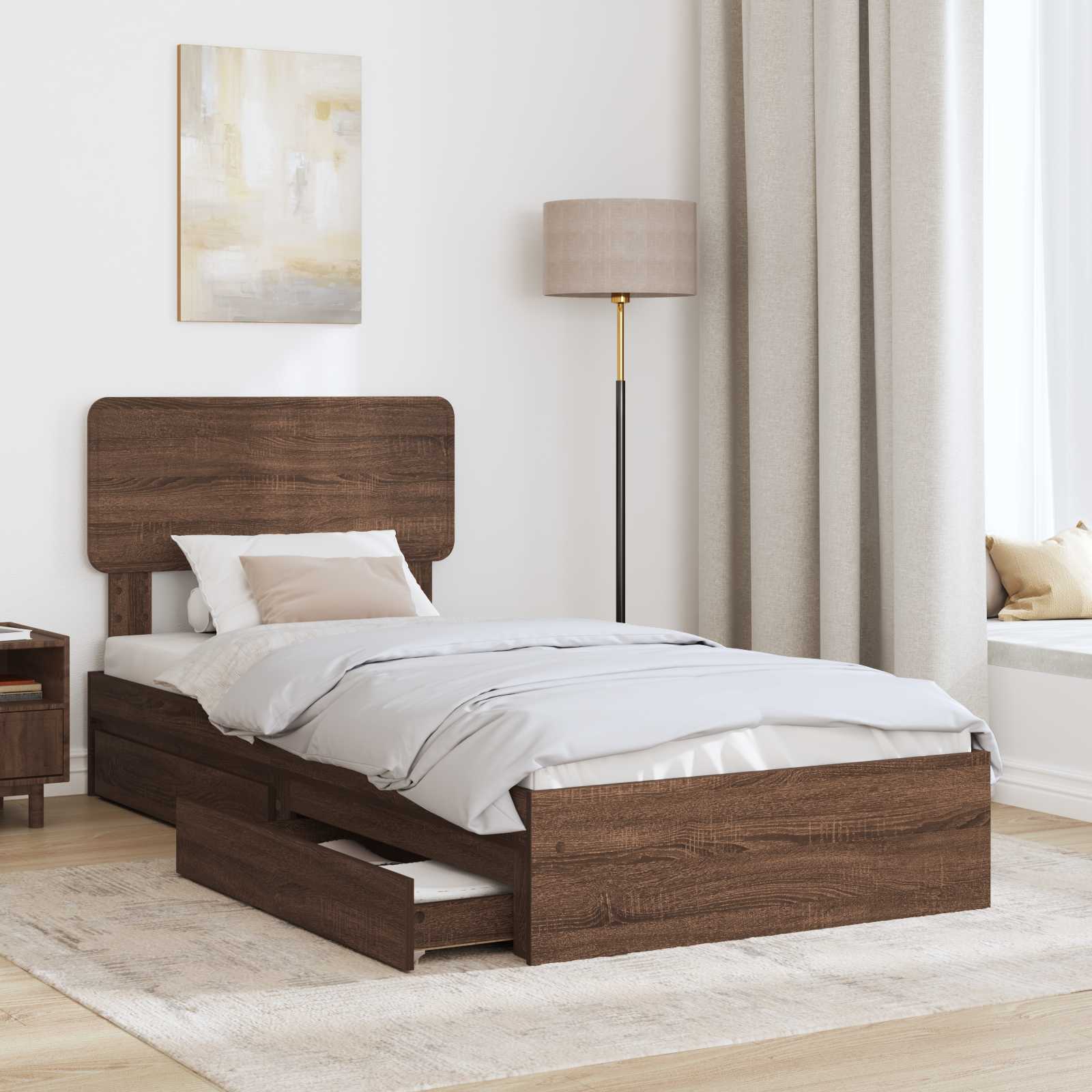 Opslag bed met hoofdeinde Bruin Eiken 75 x 190 cm Bewerkt hout is nu te koop bij PeponiXL, paradijselijk wonen!