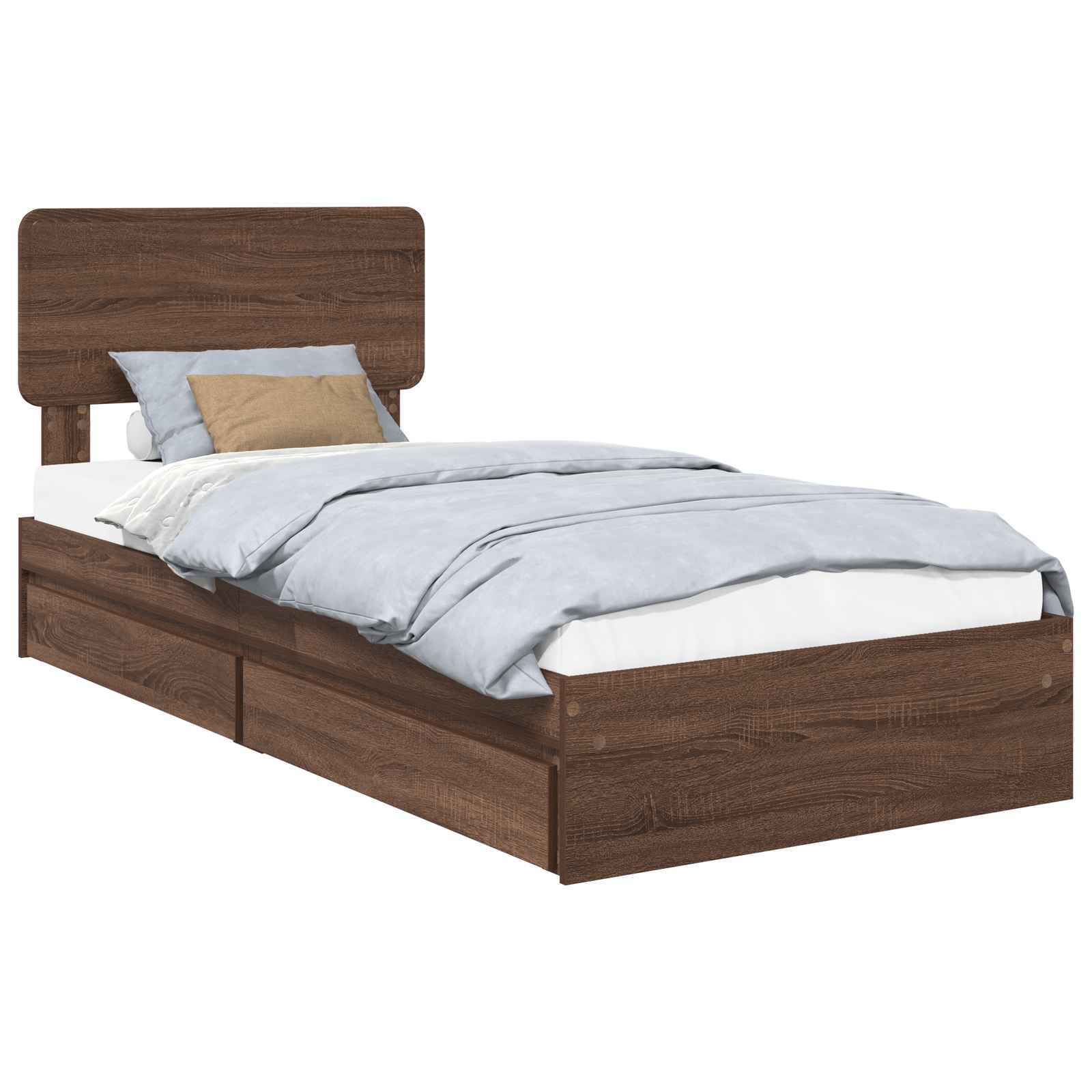 Opslag bed met hoofdeinde Bruin Eiken 75 x 190 cm Bewerkt hout is nu te koop bij PeponiXL, paradijselijk wonen!