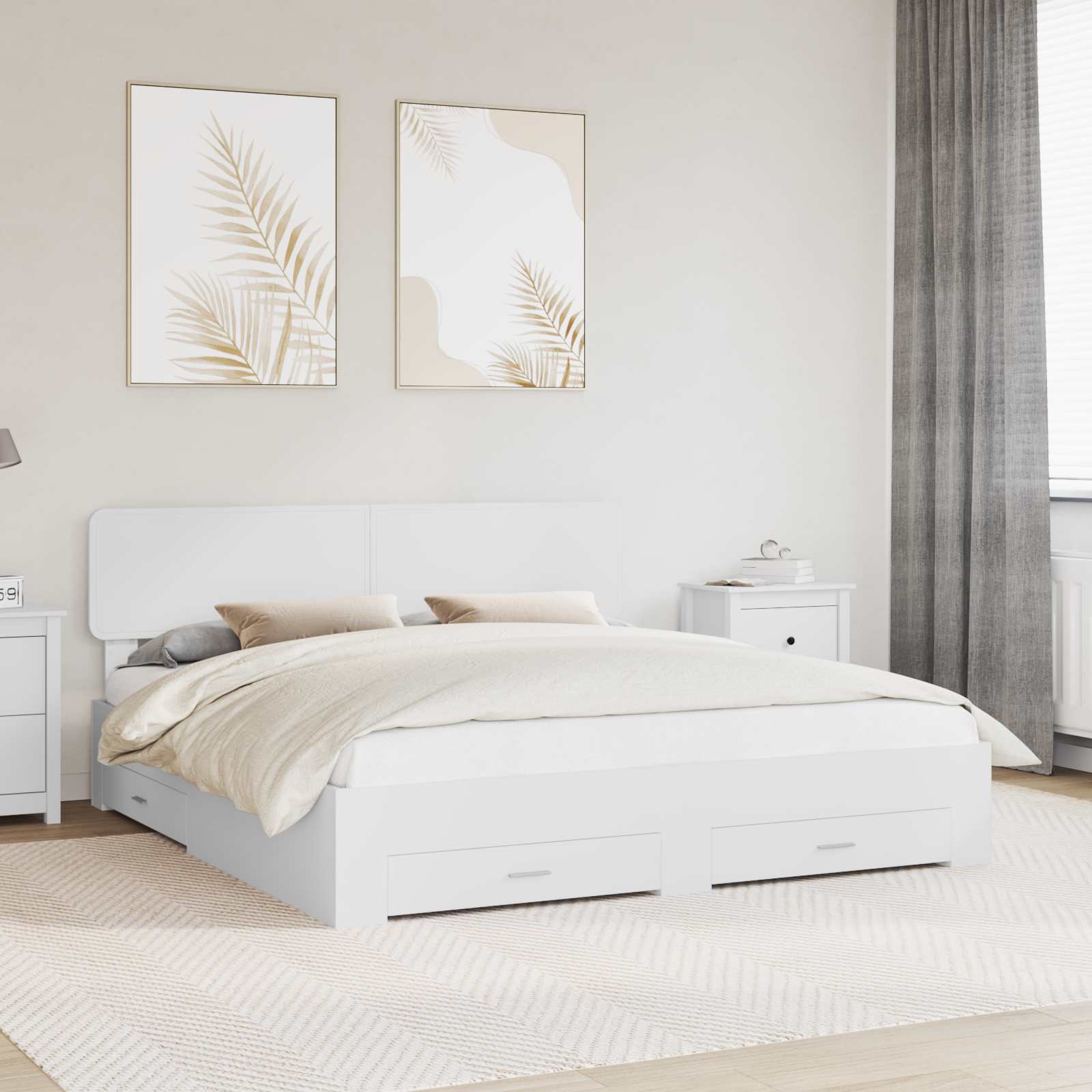 Bedframe met hoofdeinde met lade Wit 200 x 200 cm Bewerkt hout is nu te koop bij PeponiXL, paradijselijk wonen!