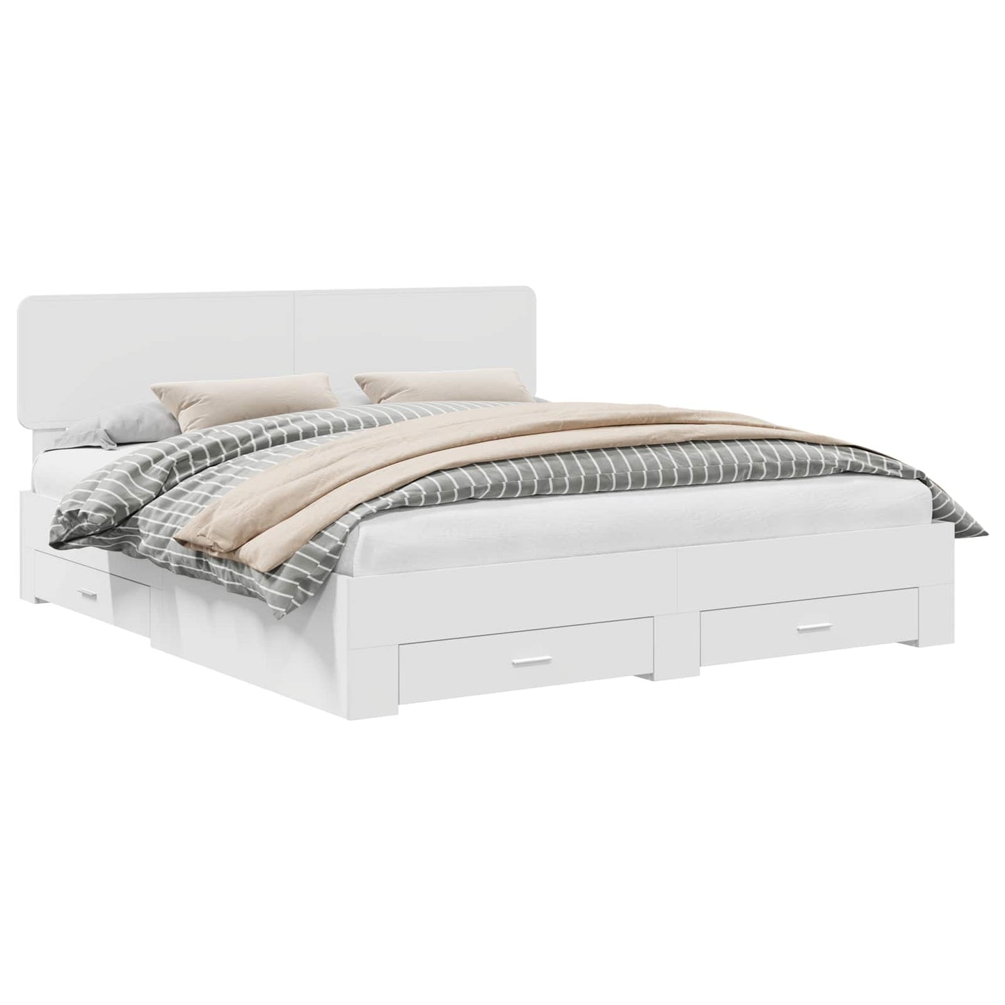 Bedframe met hoofdeinde met lade Wit 200 x 200 cm Bewerkt hout is nu te koop bij PeponiXL, paradijselijk wonen!
