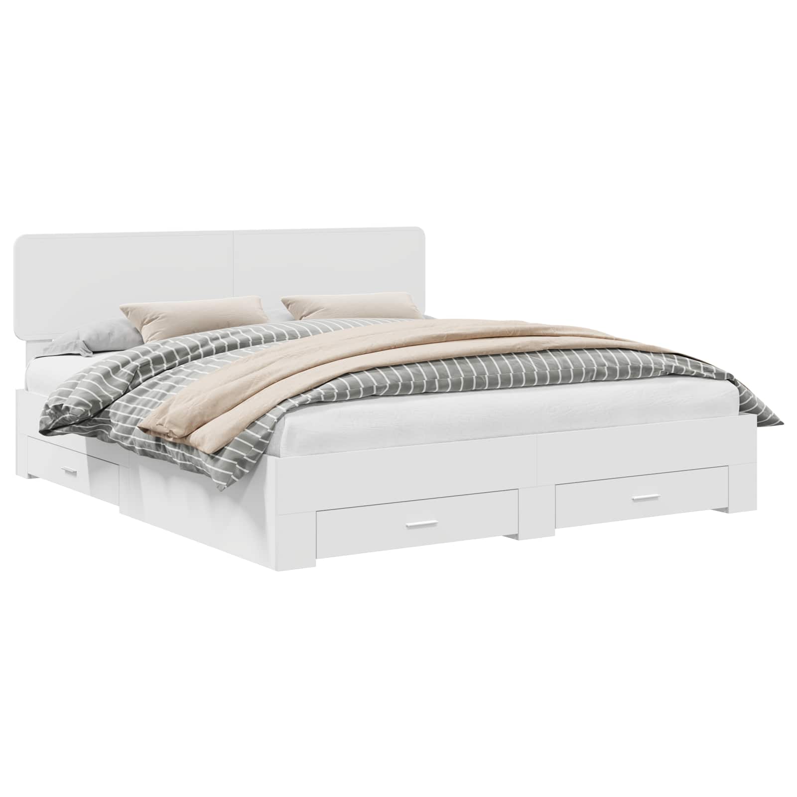 Bedframe met hoofdeinde met lade Wit 200 x 200 cm Bewerkt hout is nu te koop bij PeponiXL, paradijselijk wonen!