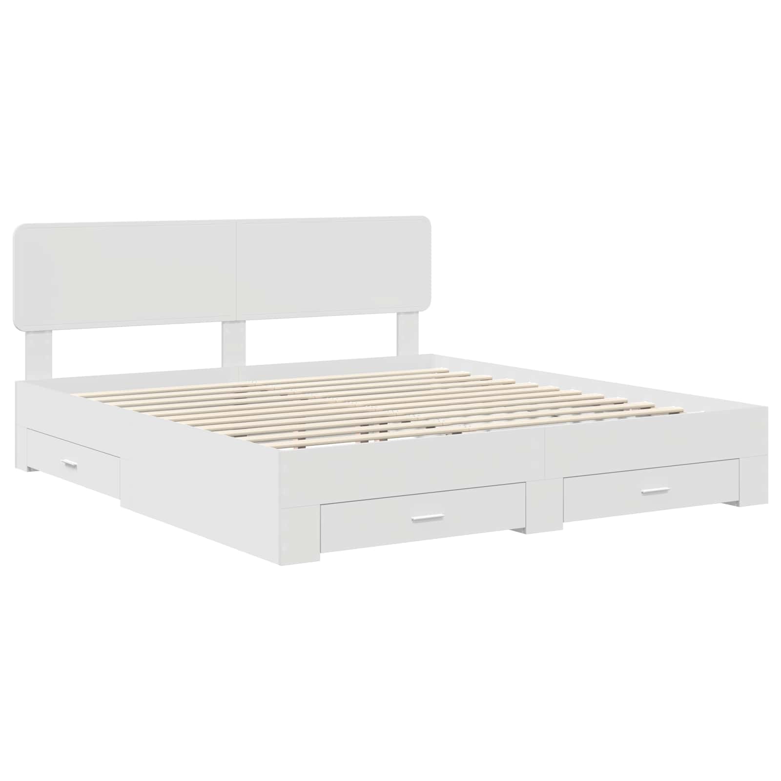 Bedframe met hoofdeinde met lade Wit 200 x 200 cm Bewerkt hout is nu te koop bij PeponiXL, paradijselijk wonen!