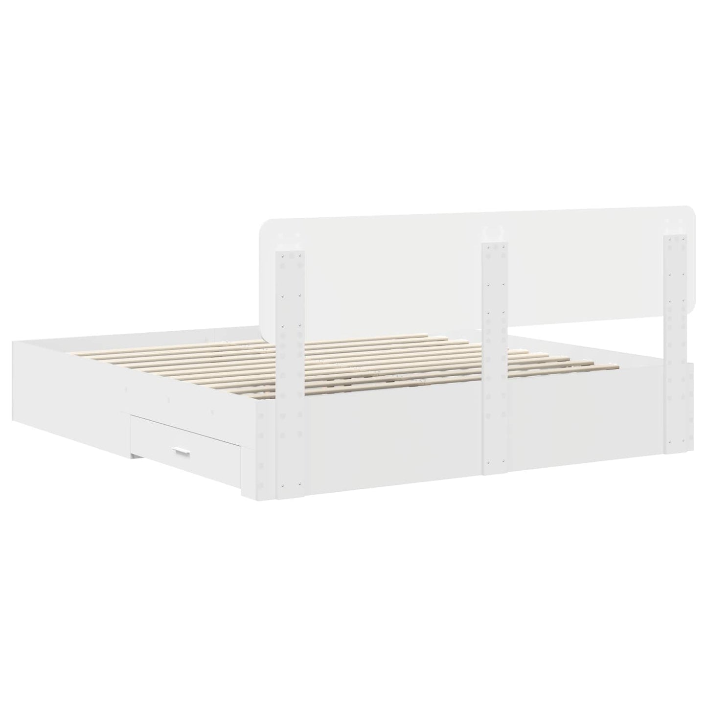 Bedframe met hoofdeinde met lade Wit 200 x 200 cm Bewerkt hout is nu te koop bij PeponiXL, paradijselijk wonen!