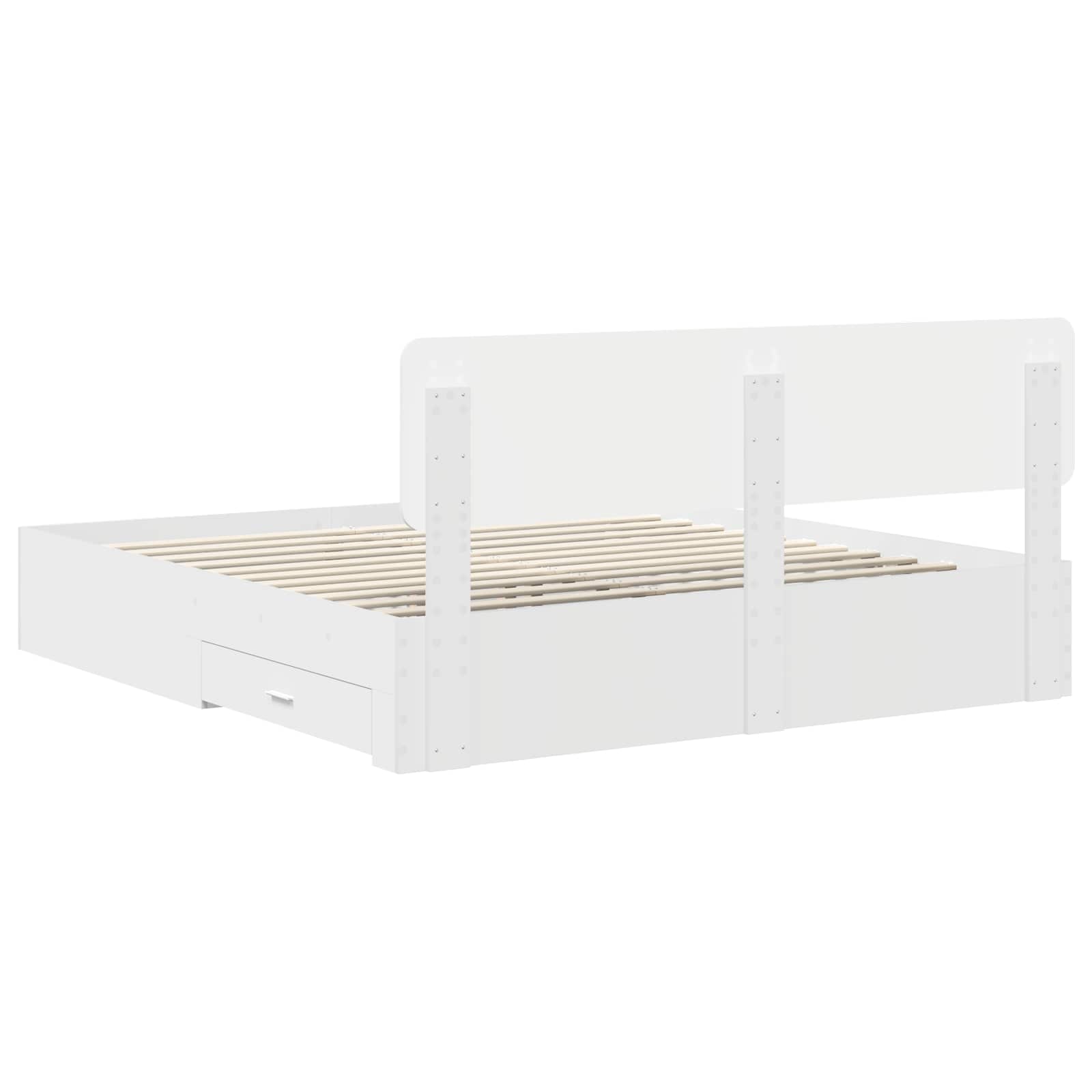 Bedframe met hoofdeinde met lade Wit 200 x 200 cm Bewerkt hout is nu te koop bij PeponiXL, paradijselijk wonen!