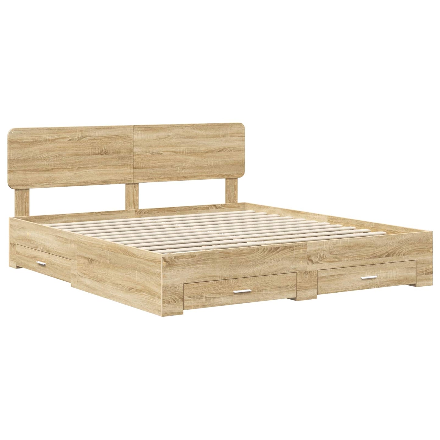 Bedframe met hoofdeinde Sonoma Eiken 200 x 200 cm Bewerkt hout is nu te koop bij PeponiXL, paradijselijk wonen!
