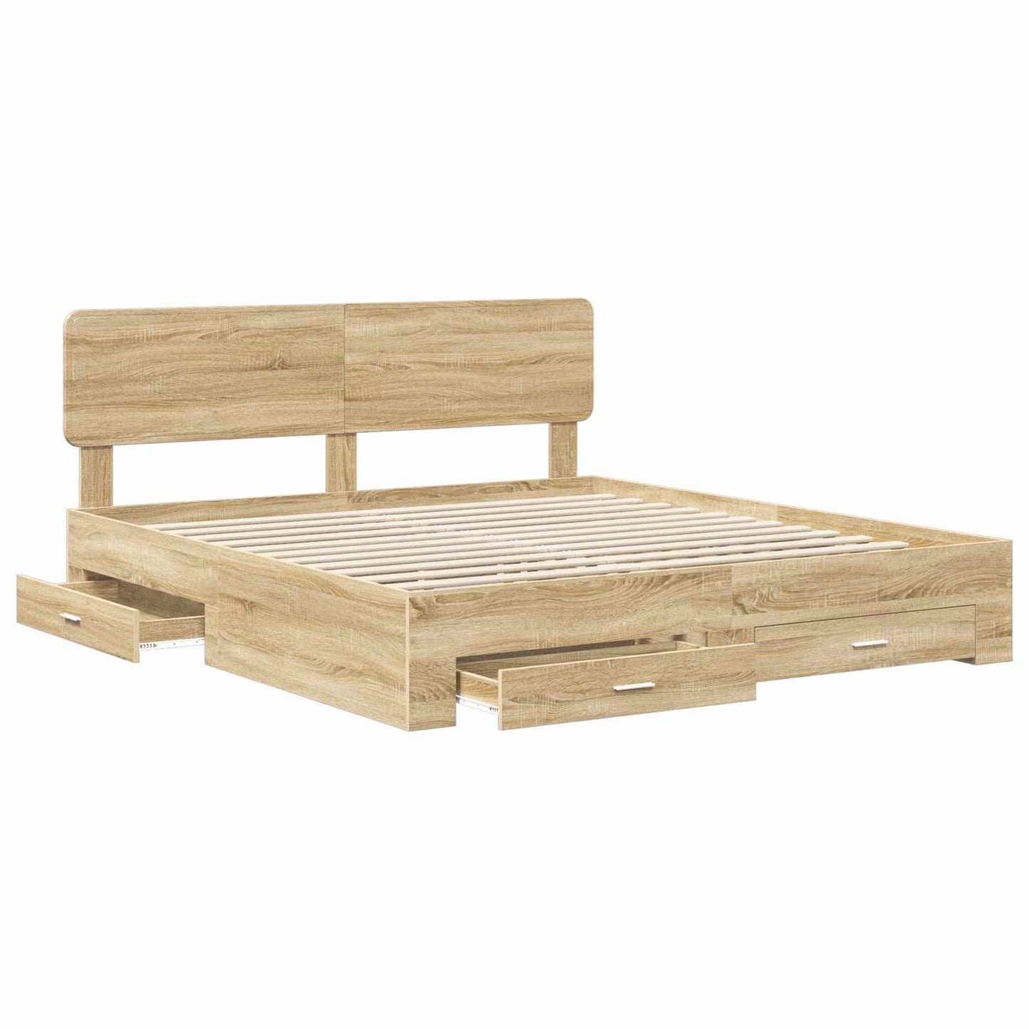 Bedframe met hoofdeinde Sonoma Eiken 200 x 200 cm Bewerkt hout is nu te koop bij PeponiXL, paradijselijk wonen!