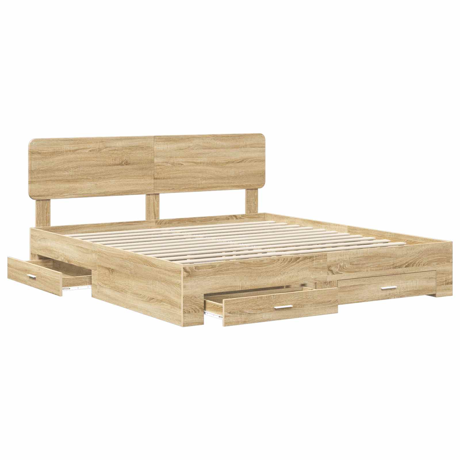 Bedframe met hoofdeinde Sonoma Eiken 200 x 200 cm Bewerkt hout is nu te koop bij PeponiXL, paradijselijk wonen!