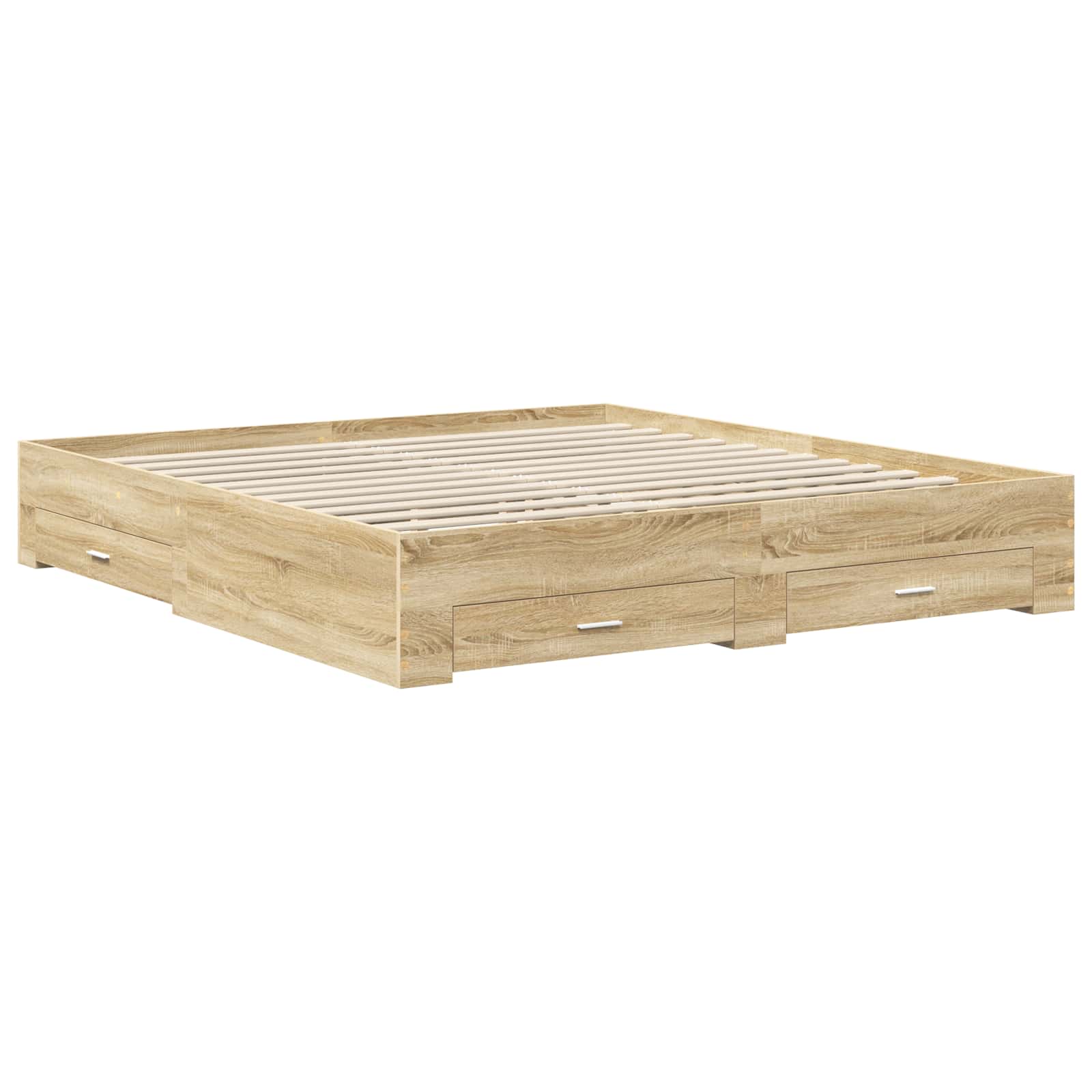 Bedframe met hoofdeinde Sonoma Eiken 200 x 200 cm Bewerkt hout is nu te koop bij PeponiXL, paradijselijk wonen!